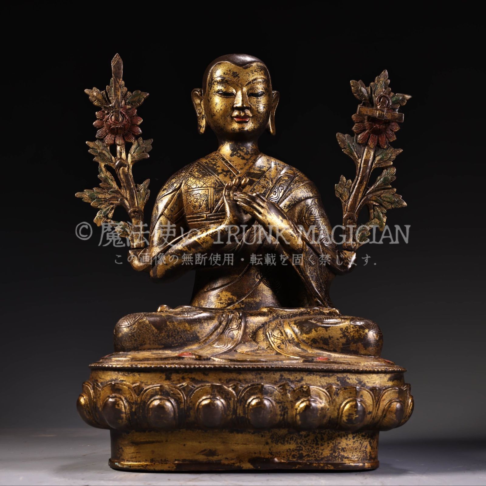 旧家蔵出し 銅製 泥金 宗喀巴大師像 仏像 仏教古美術 密宗密教 供養品