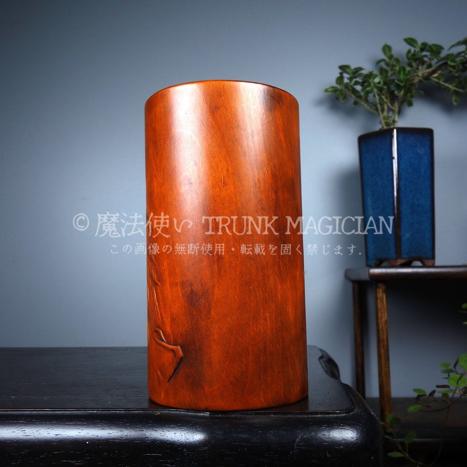 旧家蔵出し 黄楊木細密彫 大展宏図紋 筆筒 筆立 文房具 書道品 供養品