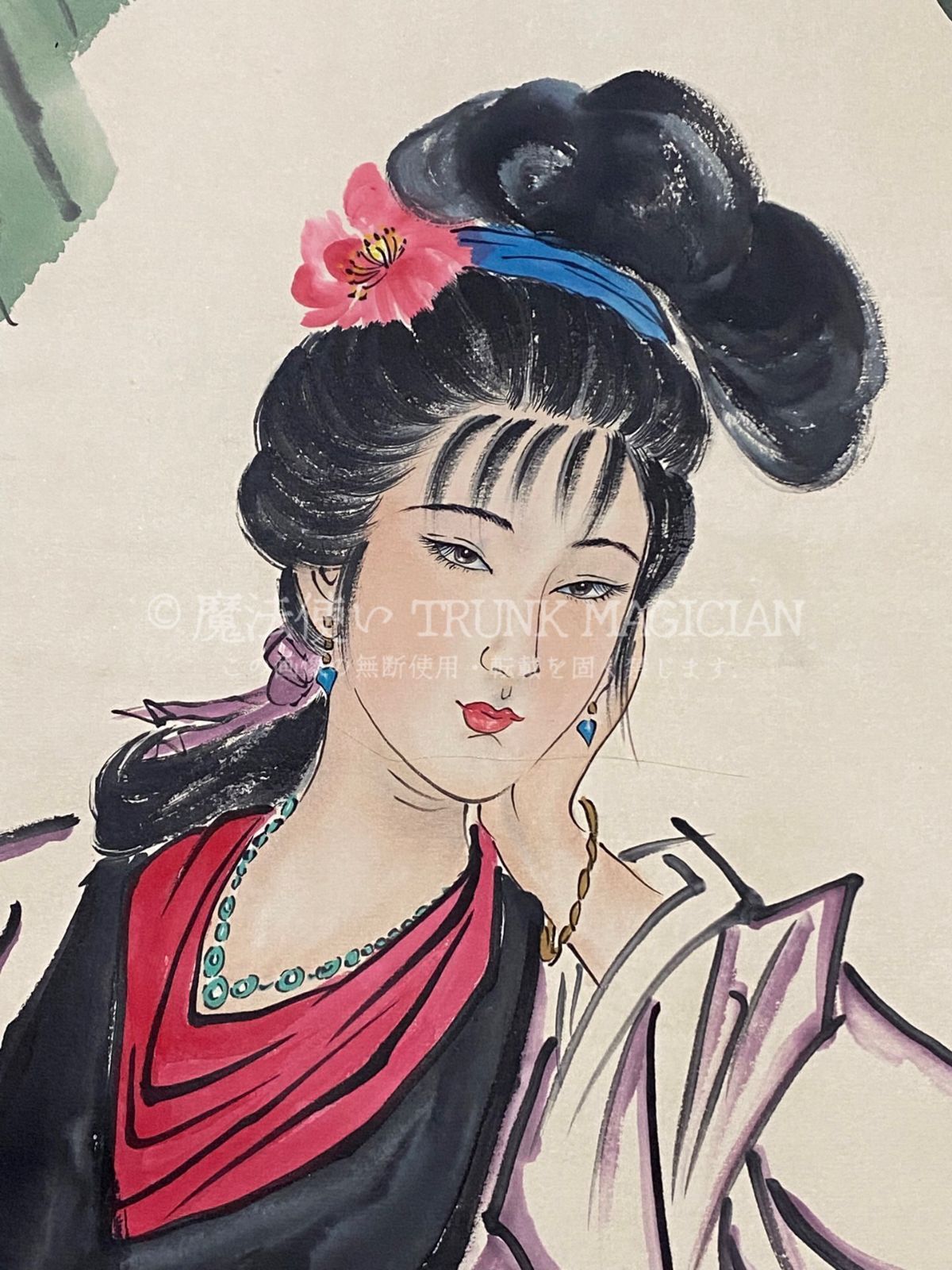 旧家蔵出し 四尺中堂画 白伯? 仕女画 宣紙 肉筆紙本 掛軸 中国画 中国