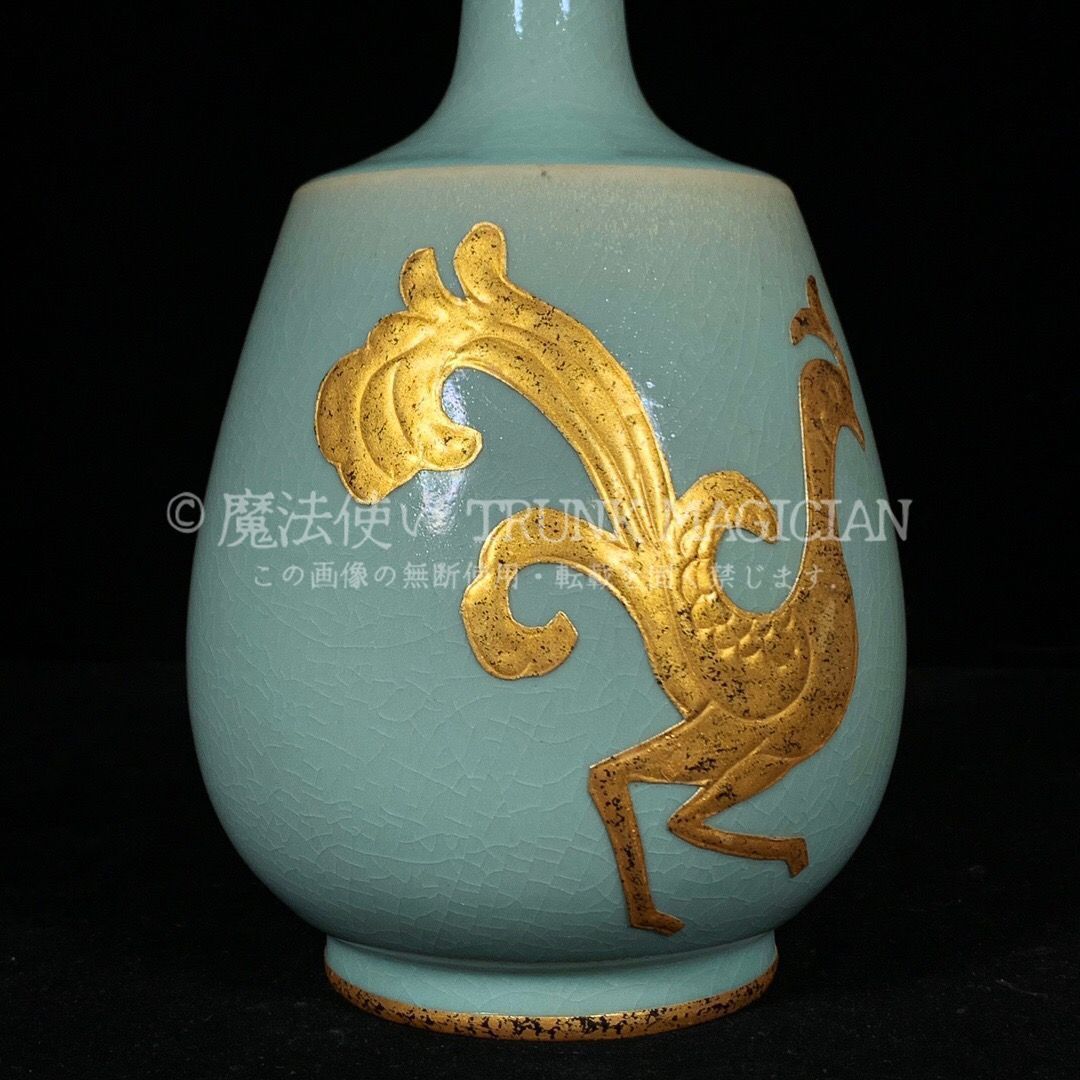 旧家蔵出し 宋 汝窯 金嵌 鳳紋 盤口瓶 古陶瓷器 陶芸 造型精美 古美術