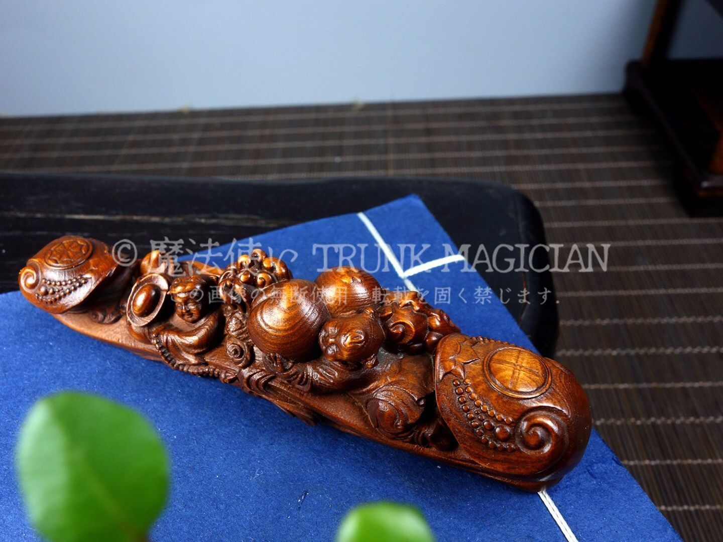 旧家蔵出し 黄楊木細密彫 如意 置物 賞物 文房具 書道品 供養品 古美術