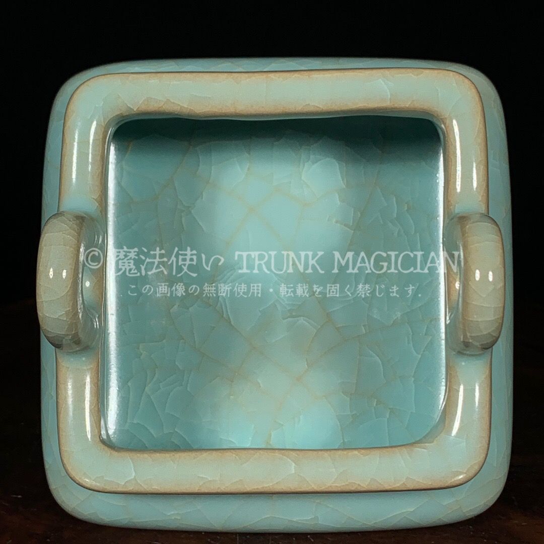 旧家蔵出し 宋 汝窯 冰裂紋 雙耳 四方炉 古陶瓷器 陶芸 造型精美 古