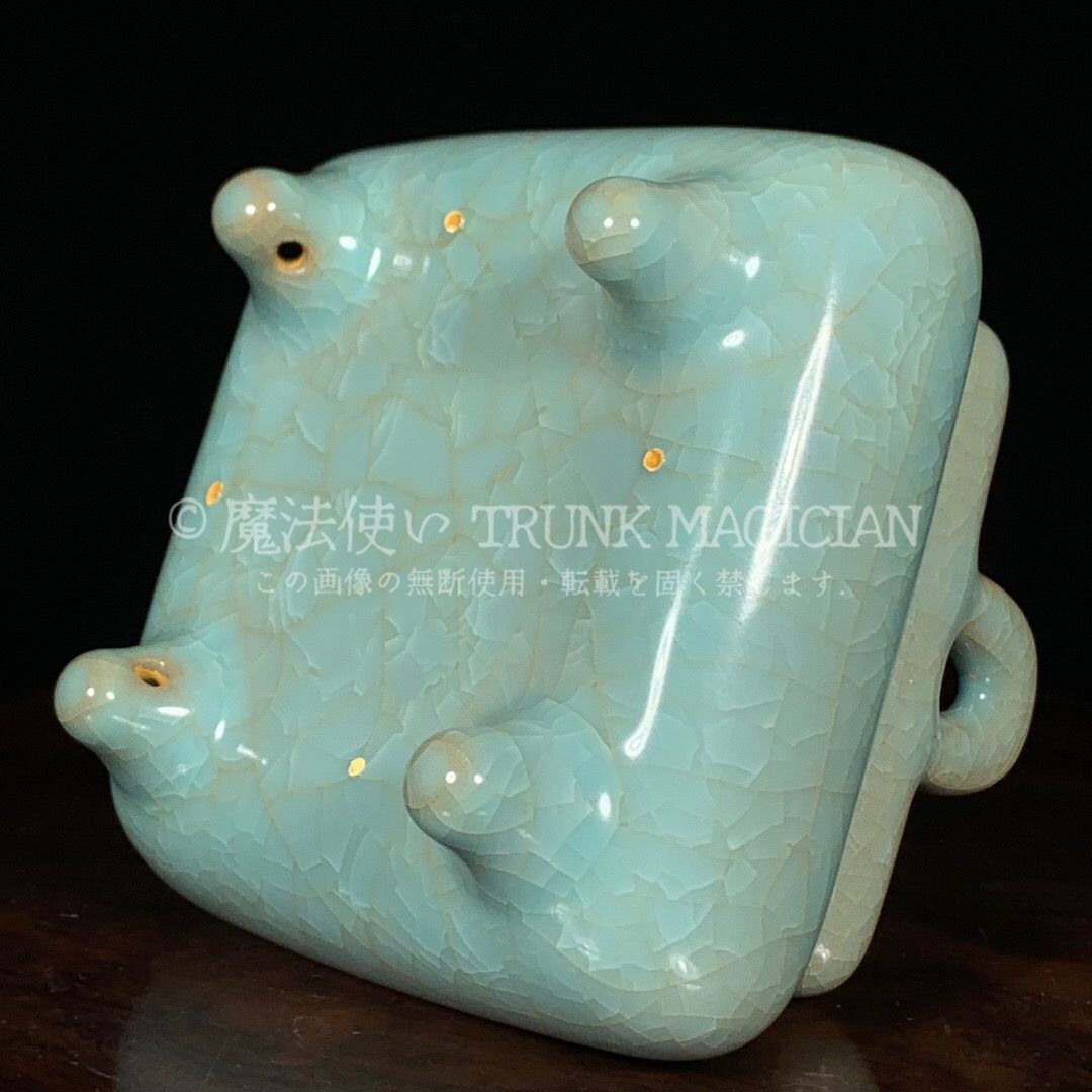 旧家蔵出し 宋 汝窯 冰裂紋 雙耳 四方炉 古陶瓷器 陶芸 造型精美 古