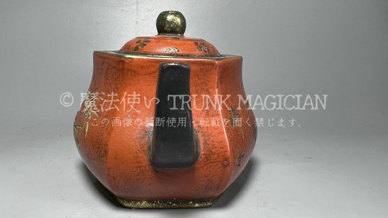 旧家蔵出し宜興紫砂細密彫 紫砂壷 描金 蘭花紋 茶壷 茶道具 煎茶道具