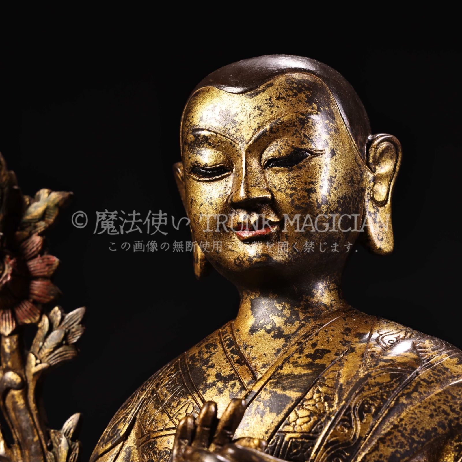 旧家蔵出し 銅製 泥金 宗喀巴大師像 仏像 仏教古美術 密宗密教 供養品