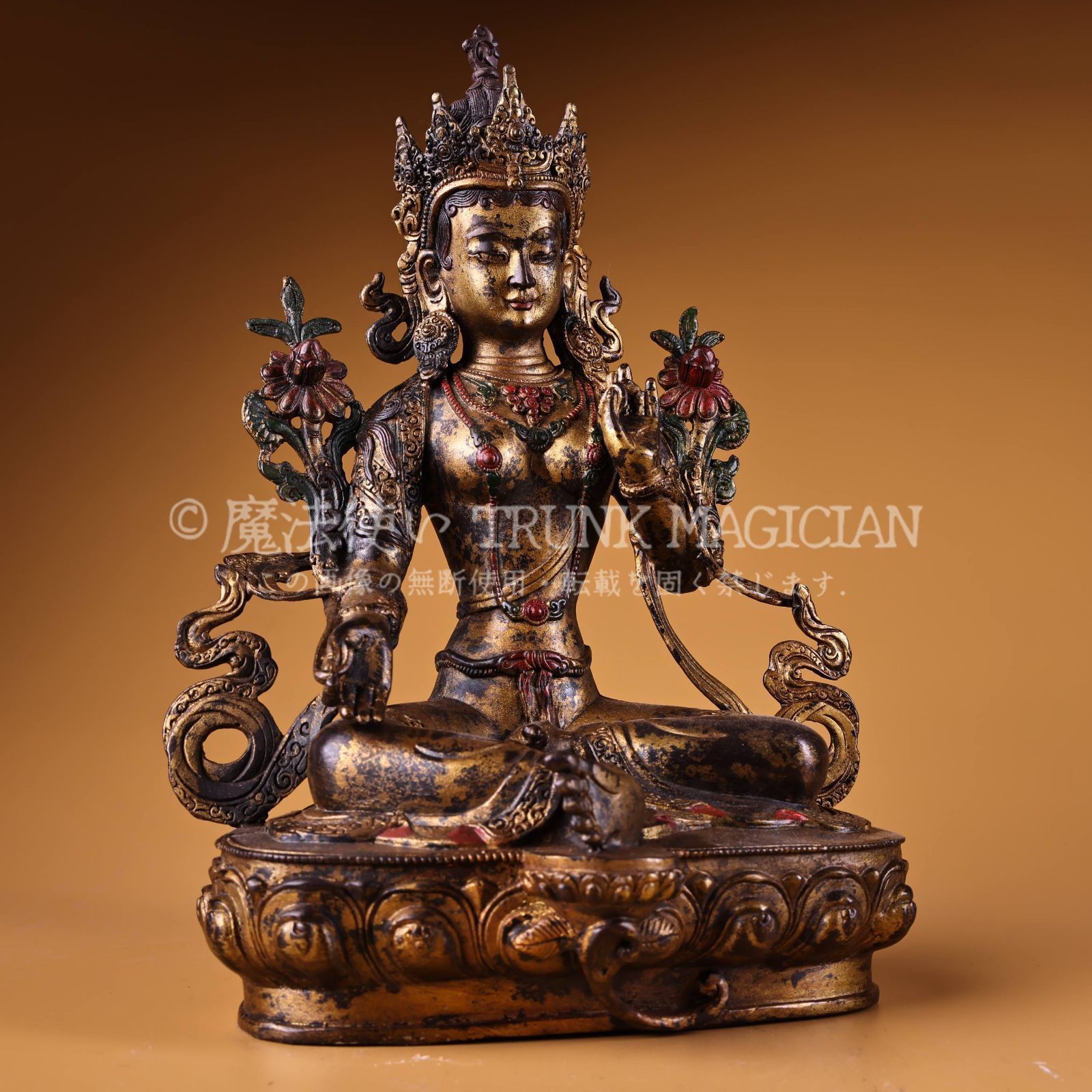 旧家蔵出し 銅製 泥金 浮彫 鏨刻 綠度母像 仏像 密宗密教 供養品 古