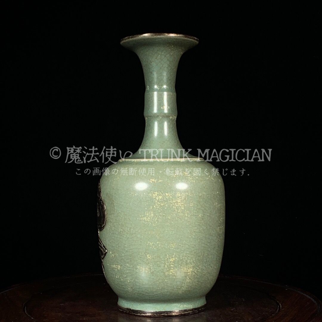 旧家蔵出し 宋 汝窯 包口 銀嵌 竹節瓶 古陶瓷器 陶芸 造型精美 古美術