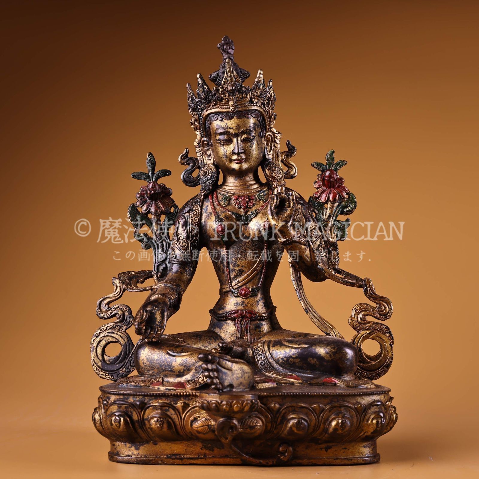 旧家蔵出し 銅製 泥金 浮彫 鏨刻 綠度母像 仏像 密宗密教 供養品 古