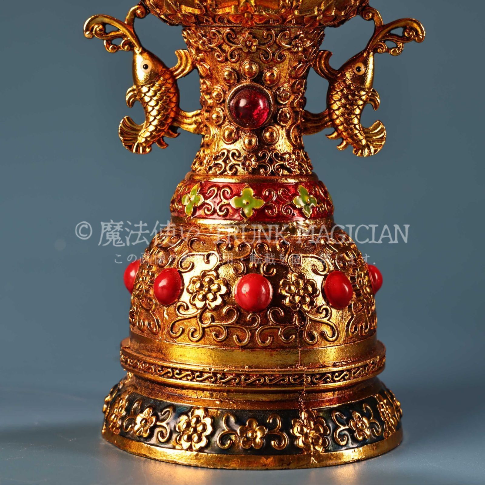 旧家蔵出し 銅製 塗金 雙魚耳 花瓶一對 置物 賞物 供養品 古美術品