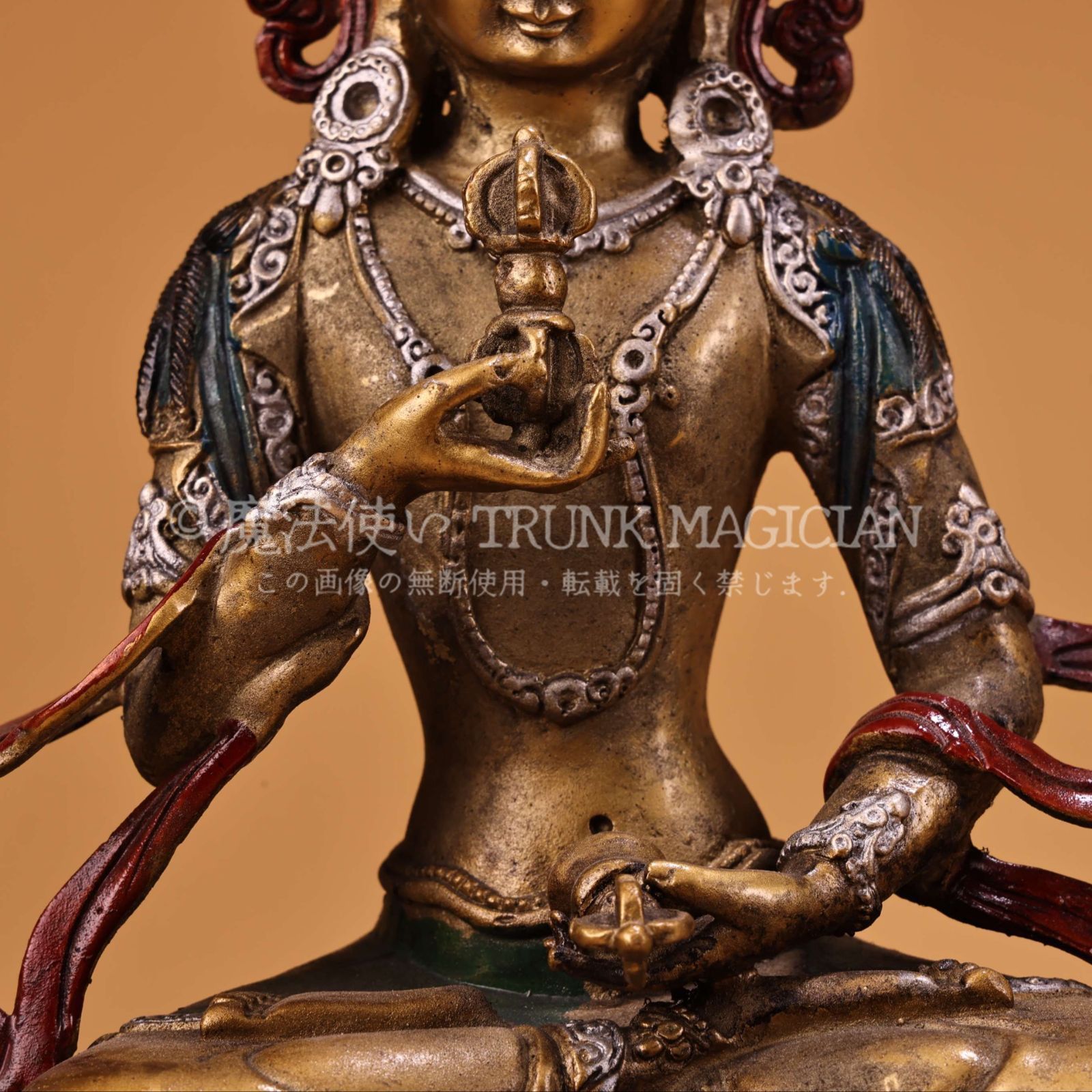 旧家蔵出し 銅製 浮彫 鏨刻 描金 彩繪 金剛薩錘菩薩像 仏像 密宗密教