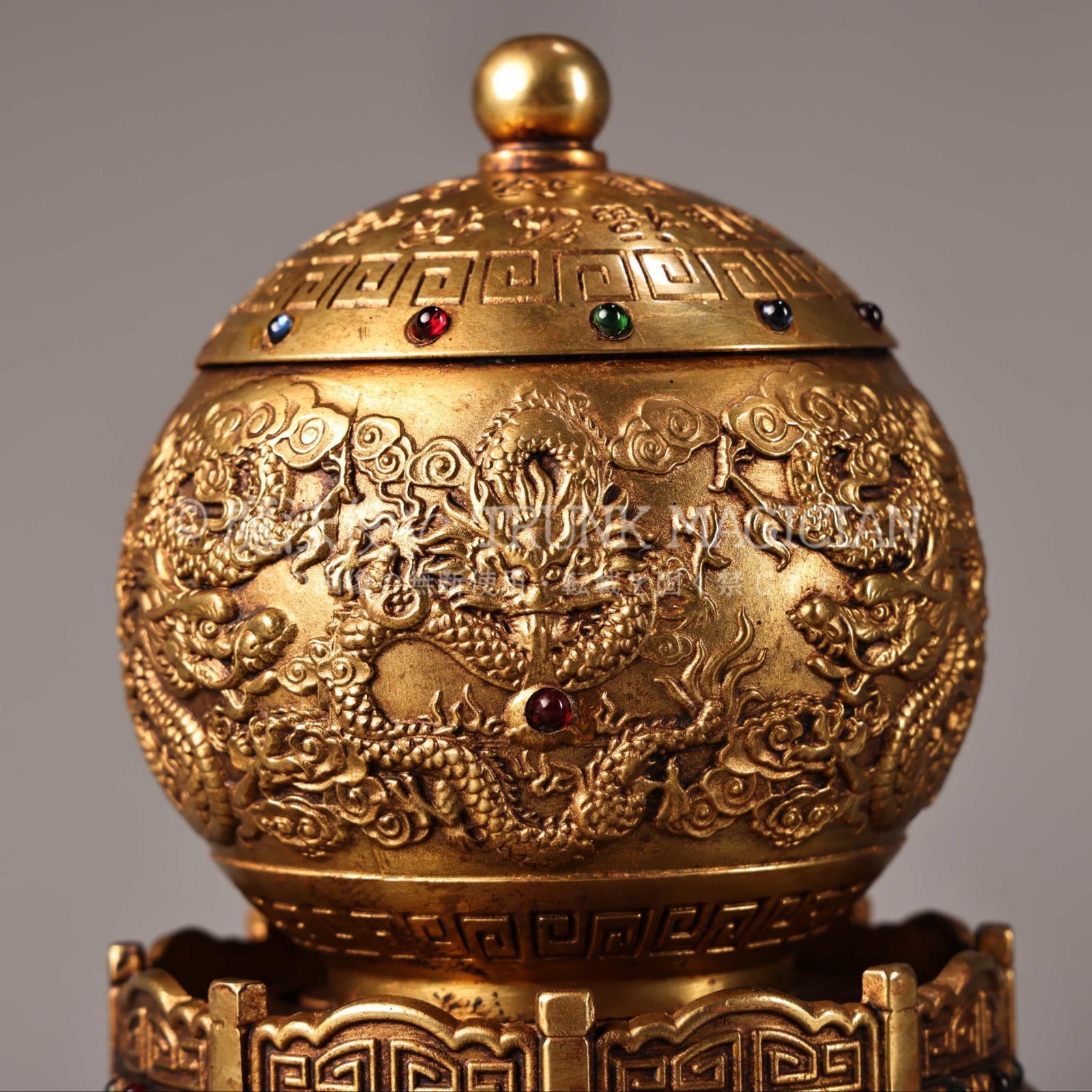 旧家蔵出し 銅製 塗金 時來運轉熏香炉 箱付 香道具 逸品仏具 仏具一般