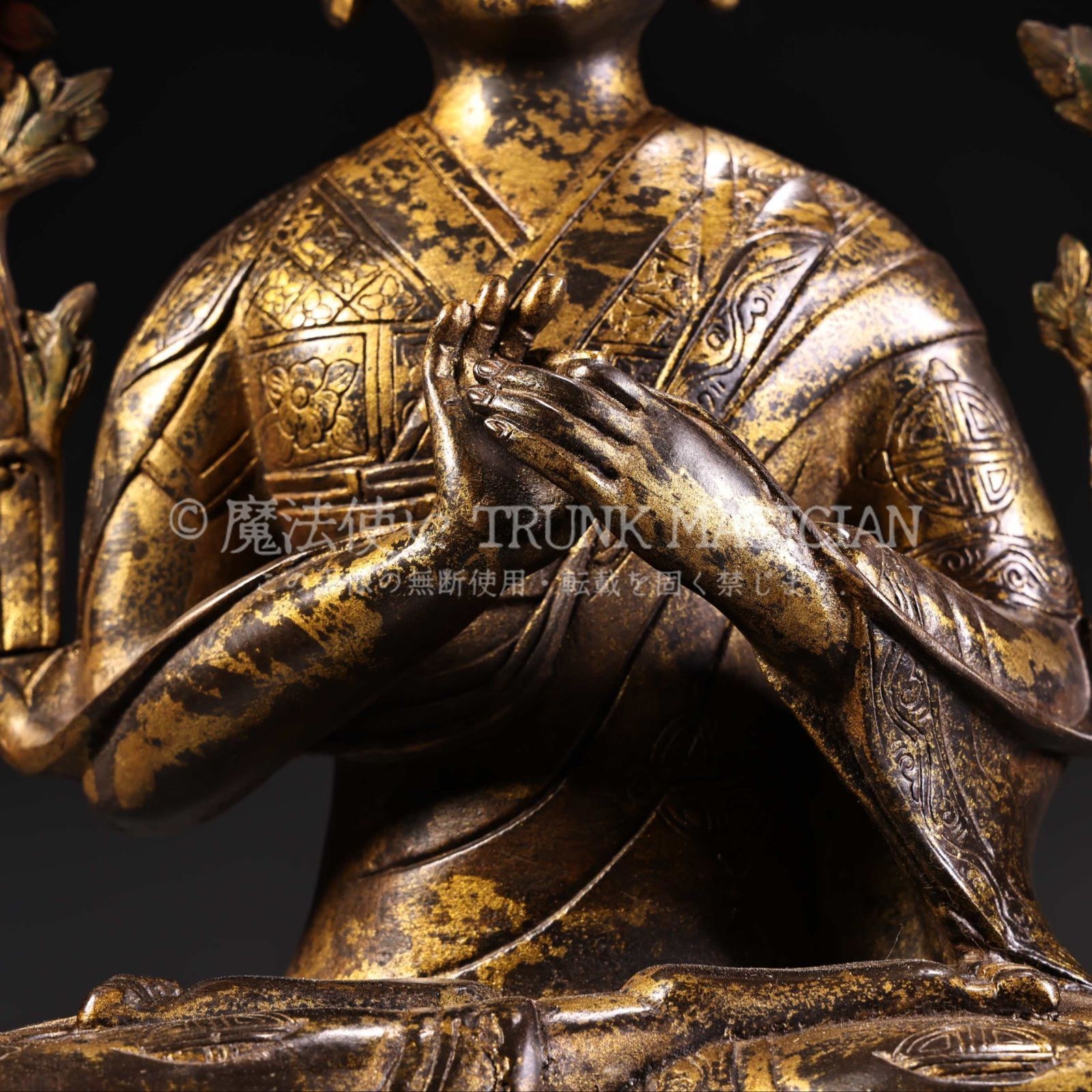 旧家蔵出し 銅製 泥金 宗喀巴大師像 仏像 仏教古美術 密宗密教 供養品