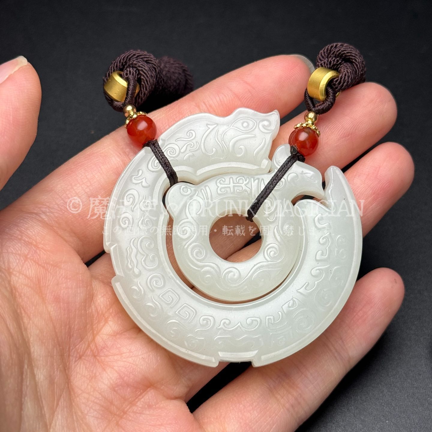 旧家蔵出し 和田玉細密彫 極品白玉 龍鳳呈祥紋 玉璧 根付 裝身具 置物