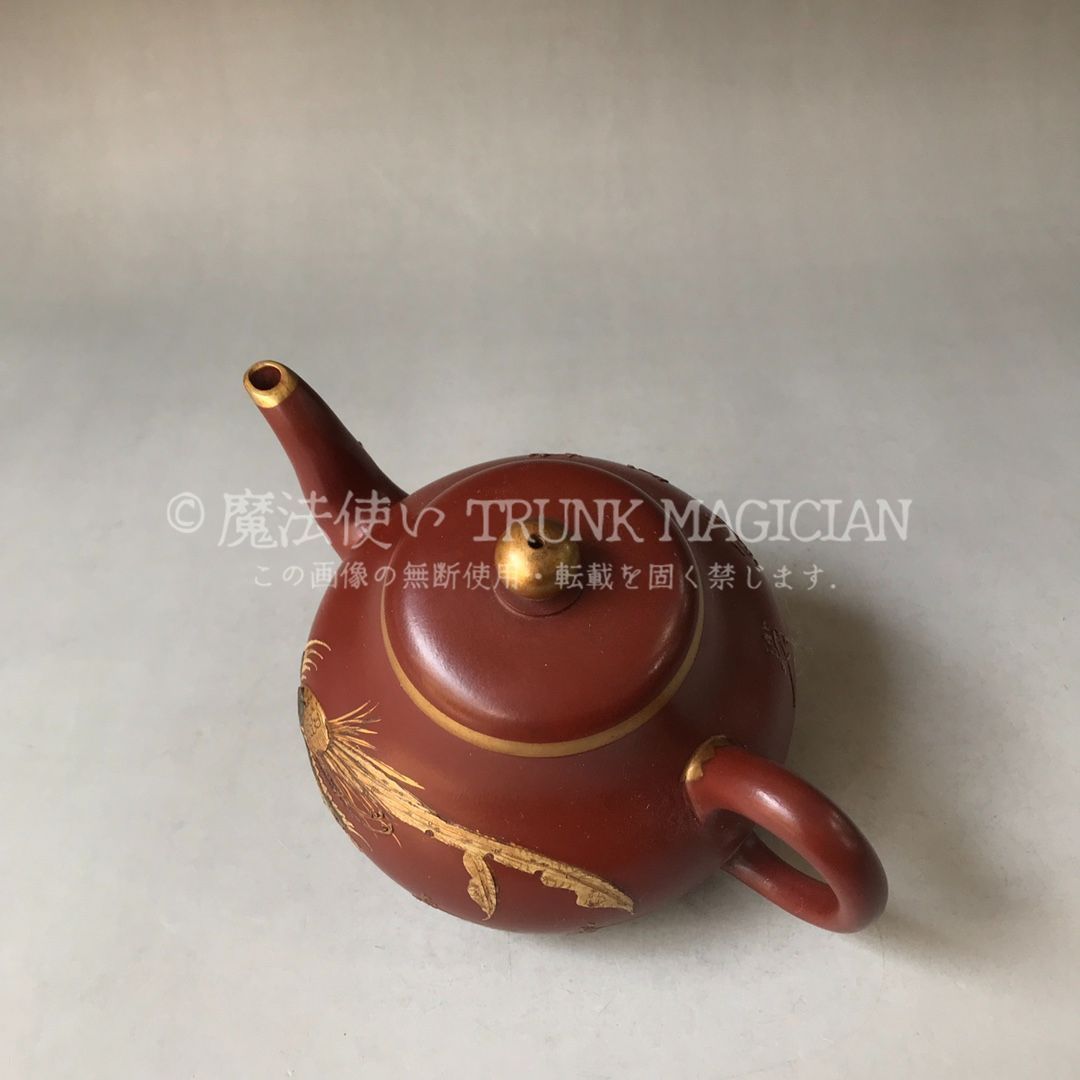 旧家蔵出し 宜興紫砂壷 描金 顧景舟 鳳紋 大紅袍 紫砂壷 茶道具 酒道具