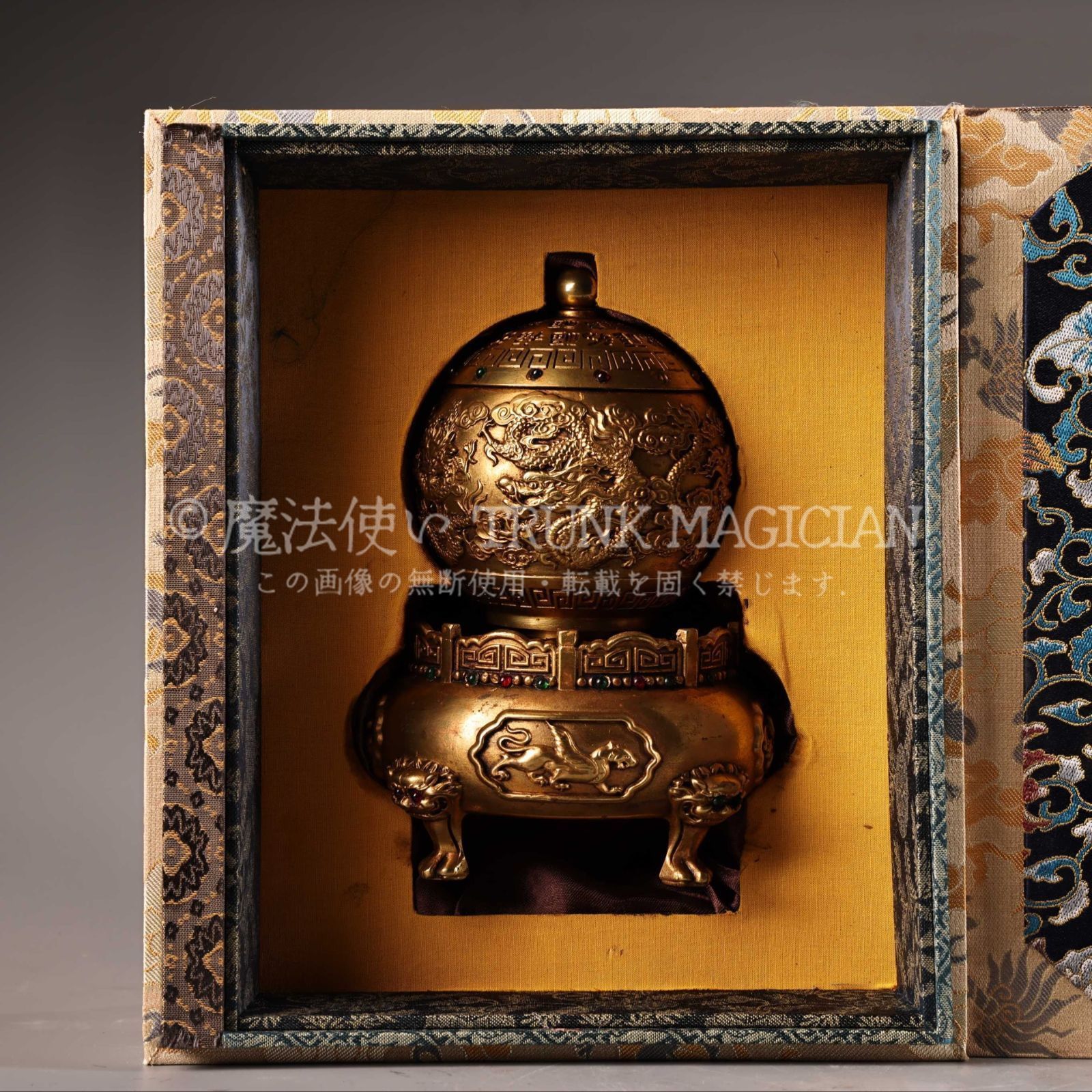 旧家蔵出し 銅製 塗金 時來運轉熏香炉 箱付 香道具 逸品仏具 仏具一般
