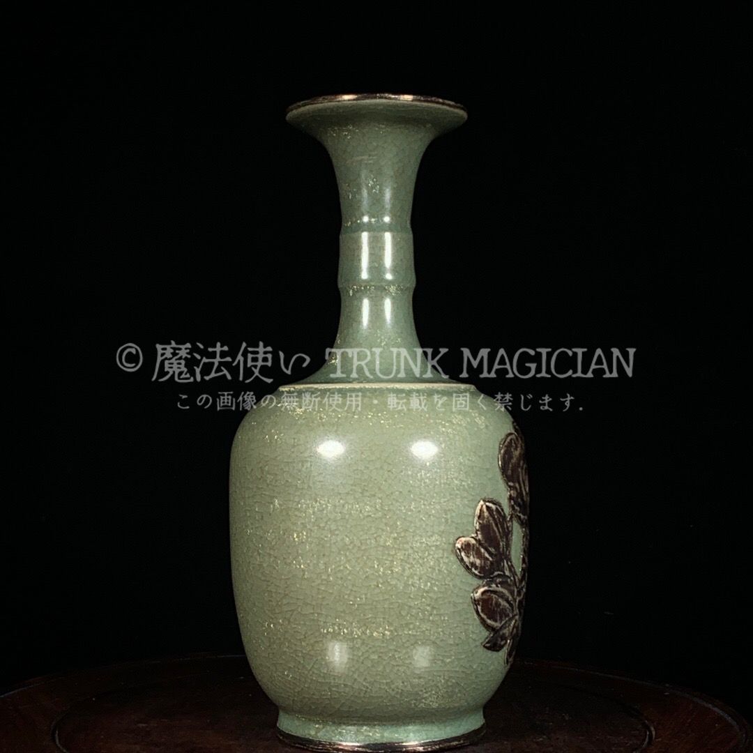 旧家蔵出し 宋 汝窯 包口 銀嵌 竹節瓶 古陶瓷器 陶芸 造型精美 古美術