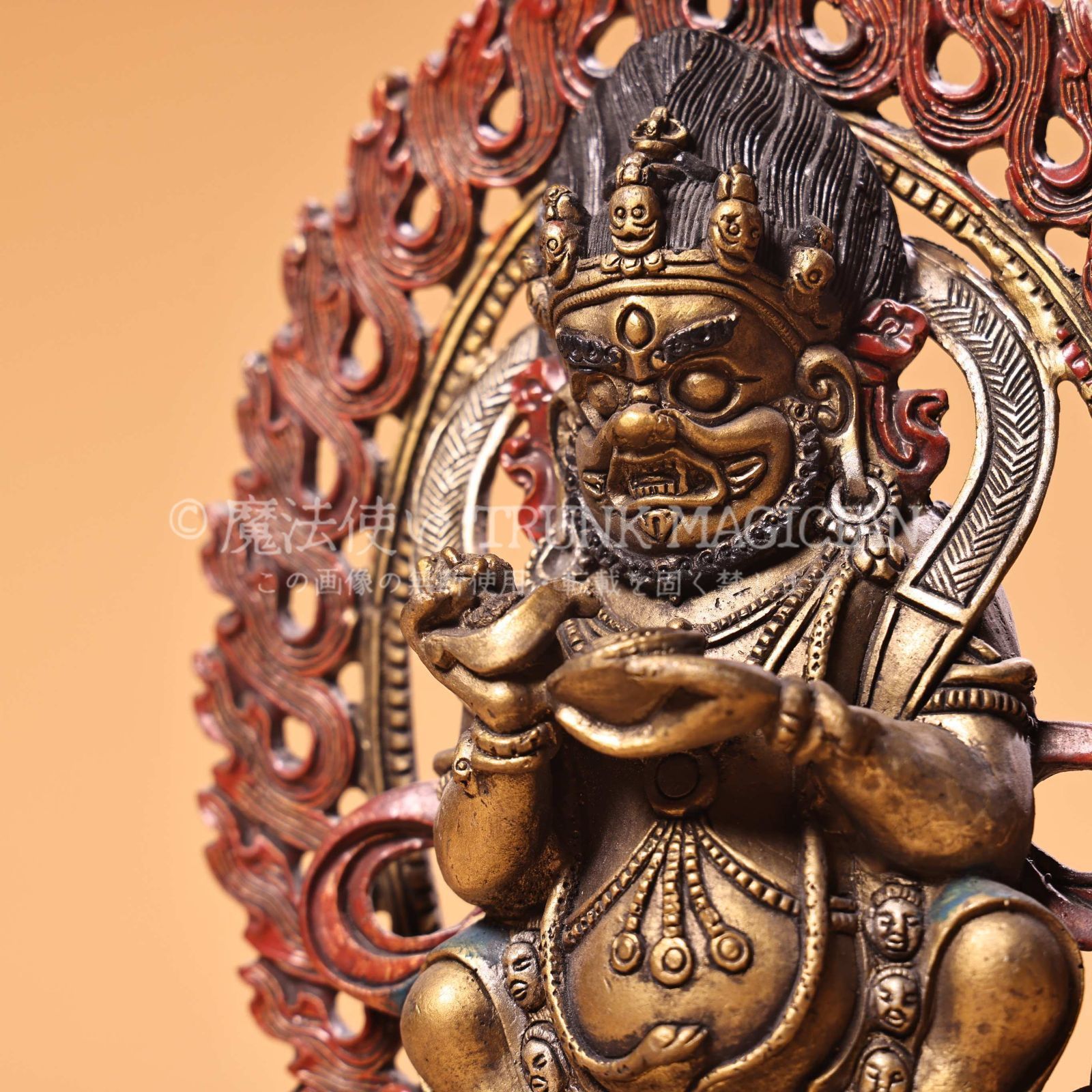 旧家蔵出し 銅製 描金 彩繪 大黑天仏像 密宗密教 蔵伝仏像 供養品 古
