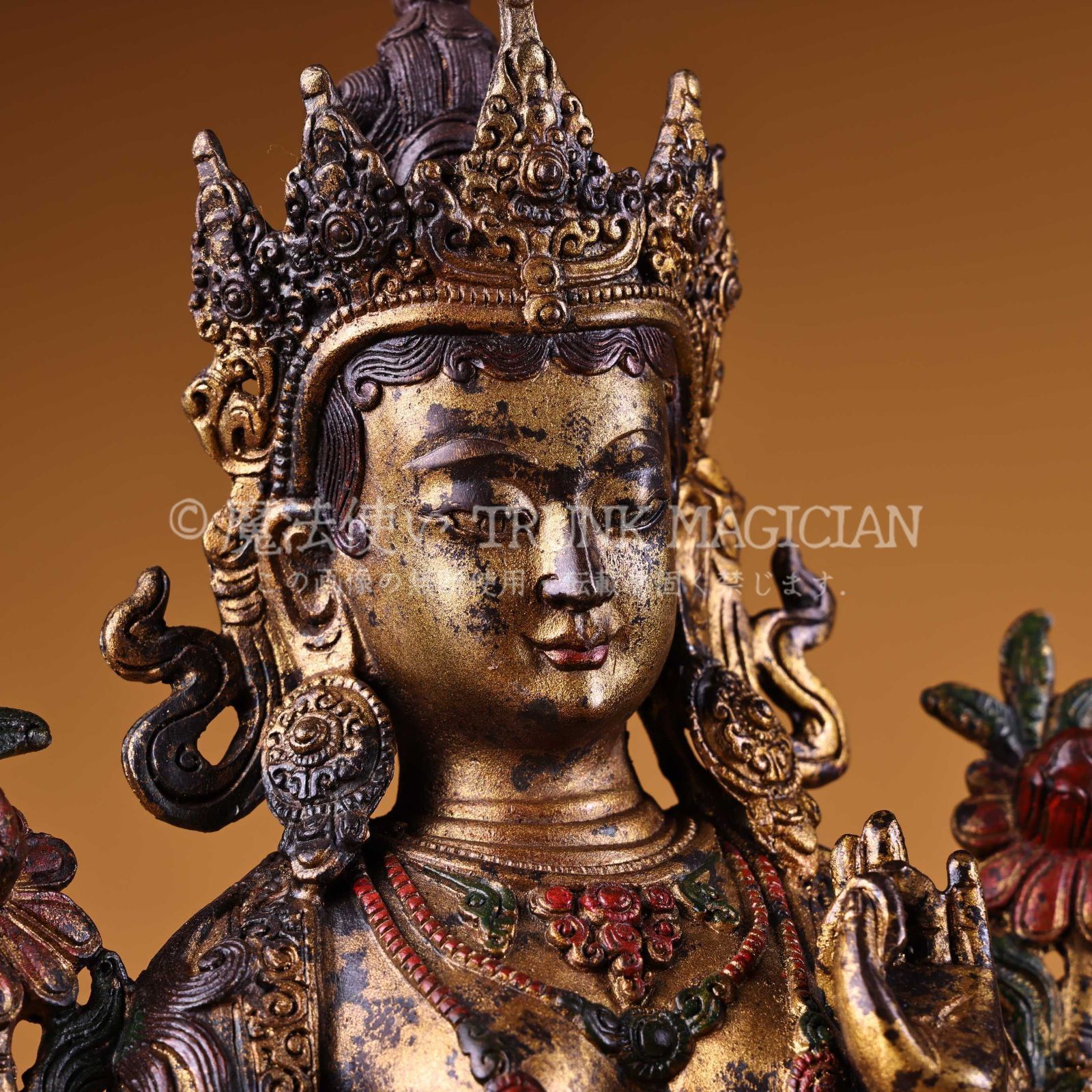 旧家蔵出し 銅製 泥金 浮彫 鏨刻 綠度母像 仏像 密宗密教 供養品 古
