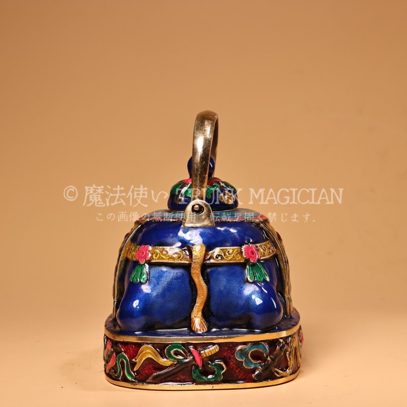 旧家蔵出し 銅製 景泰藍 琺瑯彩 大象提梁壷 置物 賞物 供養品 古美術品