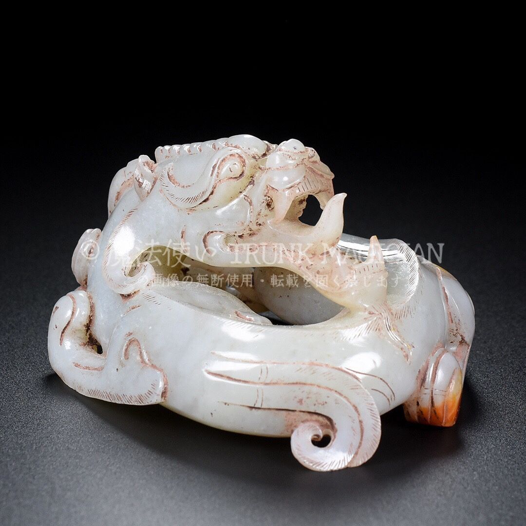 旧家蔵出し 和田玉細密彫 羊脂白玉 盤龍 造型精美 彫刻 根付 裝身具 賞