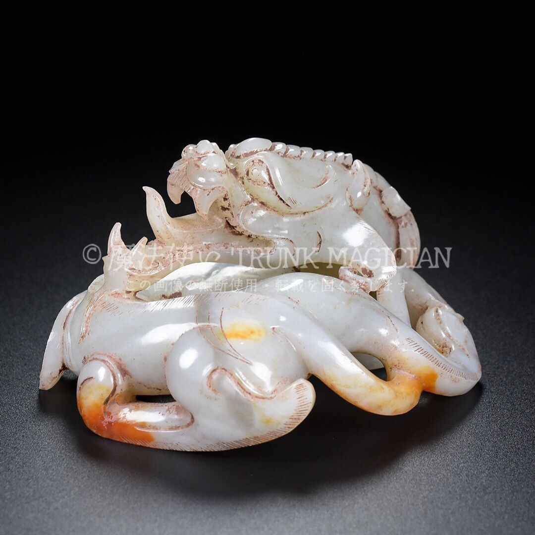 旧家蔵出し 和田玉細密彫 羊脂白玉 盤龍 造型精美 彫刻 根付 裝身具 賞