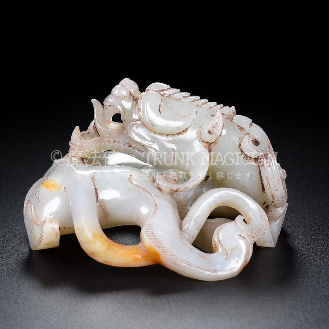 旧家蔵出し 和田玉細密彫 羊脂白玉 盤龍 造型精美 彫刻 根付 裝身具 賞