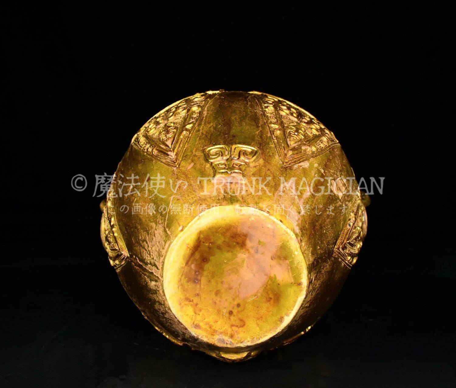 旧家蔵出し 戦 青銅器彫 青銅 塗金 圓罍 食器 祭祀品 副葬品 供養品 古