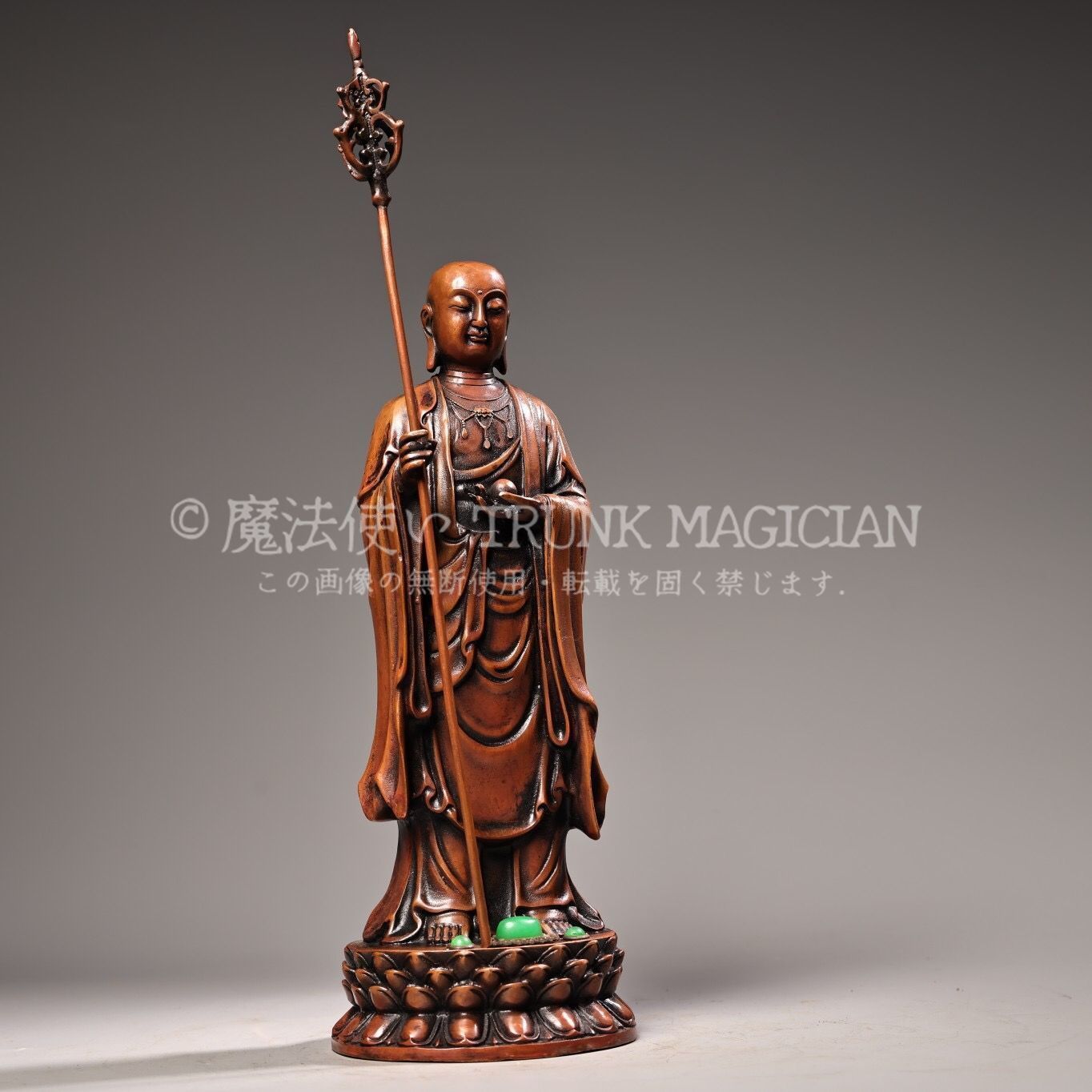 旧家蔵出し 紫銅製 寶石嵌 地藏王菩薩像 仏像 宗教 仏教古美術 供養品