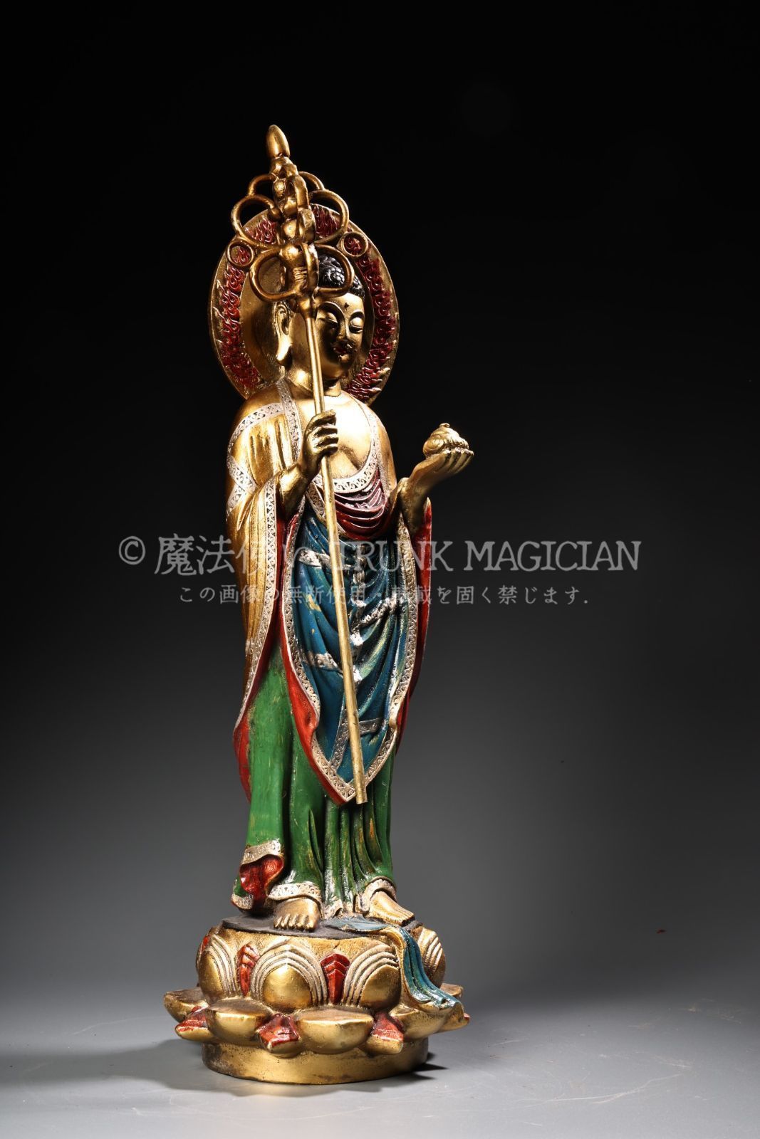 旧家蔵出し 銅製 描金 彩繪 釋迦牟尼像 密宗密教 蔵伝仏像 供養品 古