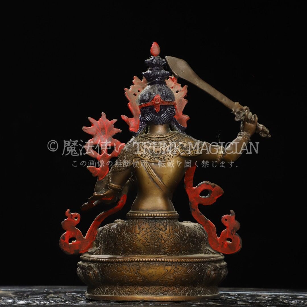 旧家蔵出し 銅製 塗金 文殊菩薩像 仏像 宗教 仏教古美術 供養品 古美術