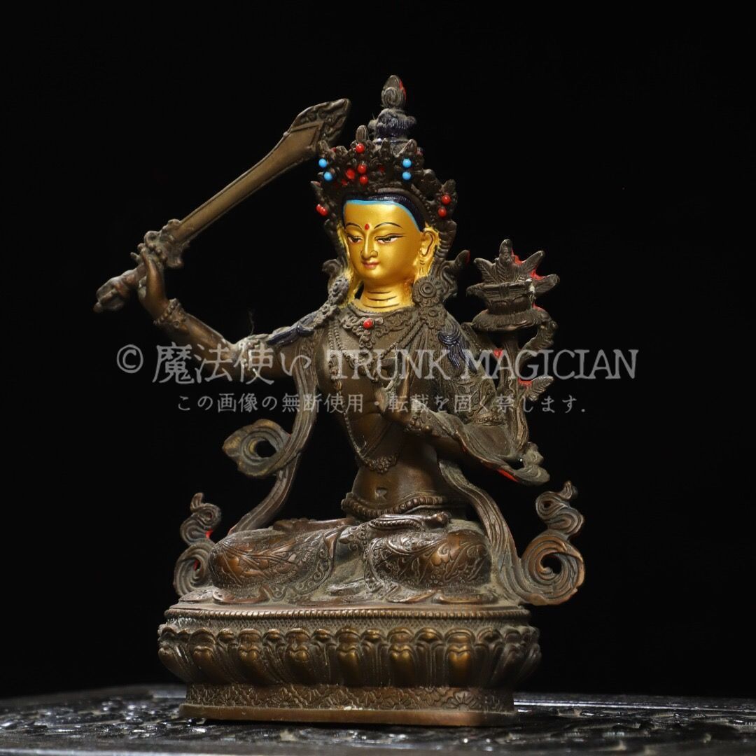 旧家蔵出し　寺院蔵出品　古銅製誕生仏像 旧家蔵出し 銅製 塗金 文殊菩薩像 仏像 宗教 仏教古美術 供養品 古美術