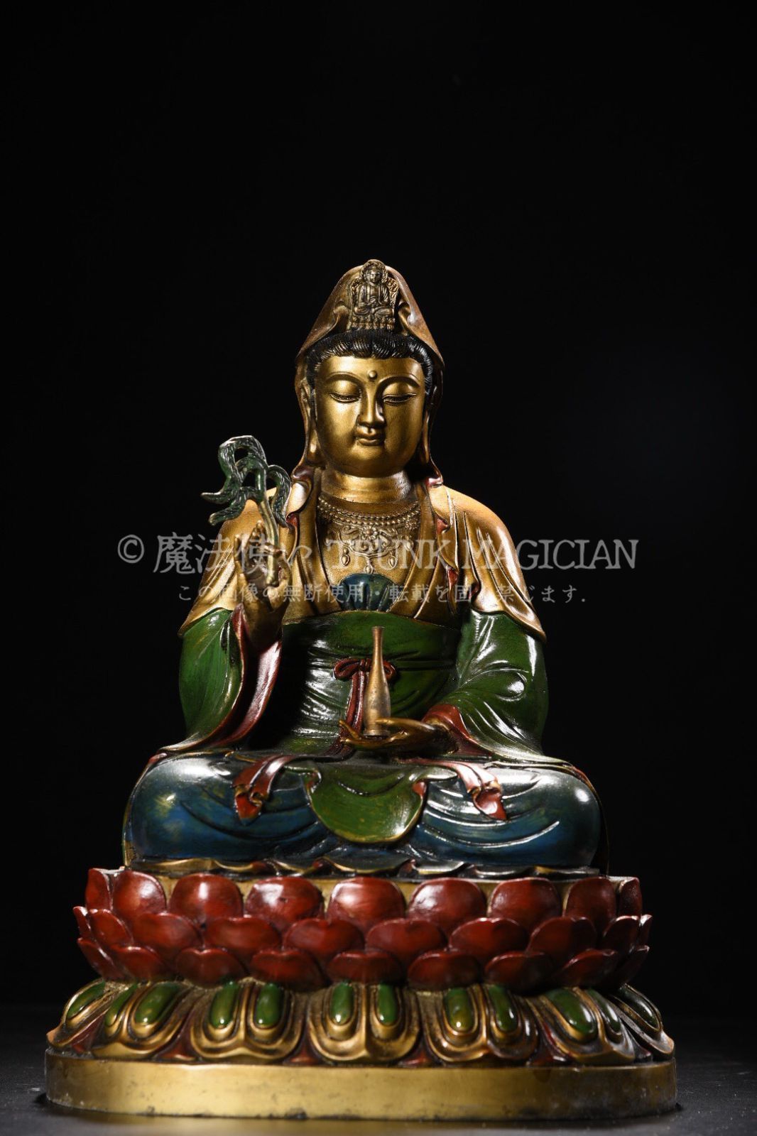 Old Family Kuradashi, Copper, Gold Plated, Painted, Kannon, Bosatsu, Buddha Statue, Religion, Buddhism, Antiques, Memorial Art, Antique Art Collector, CLH131P083