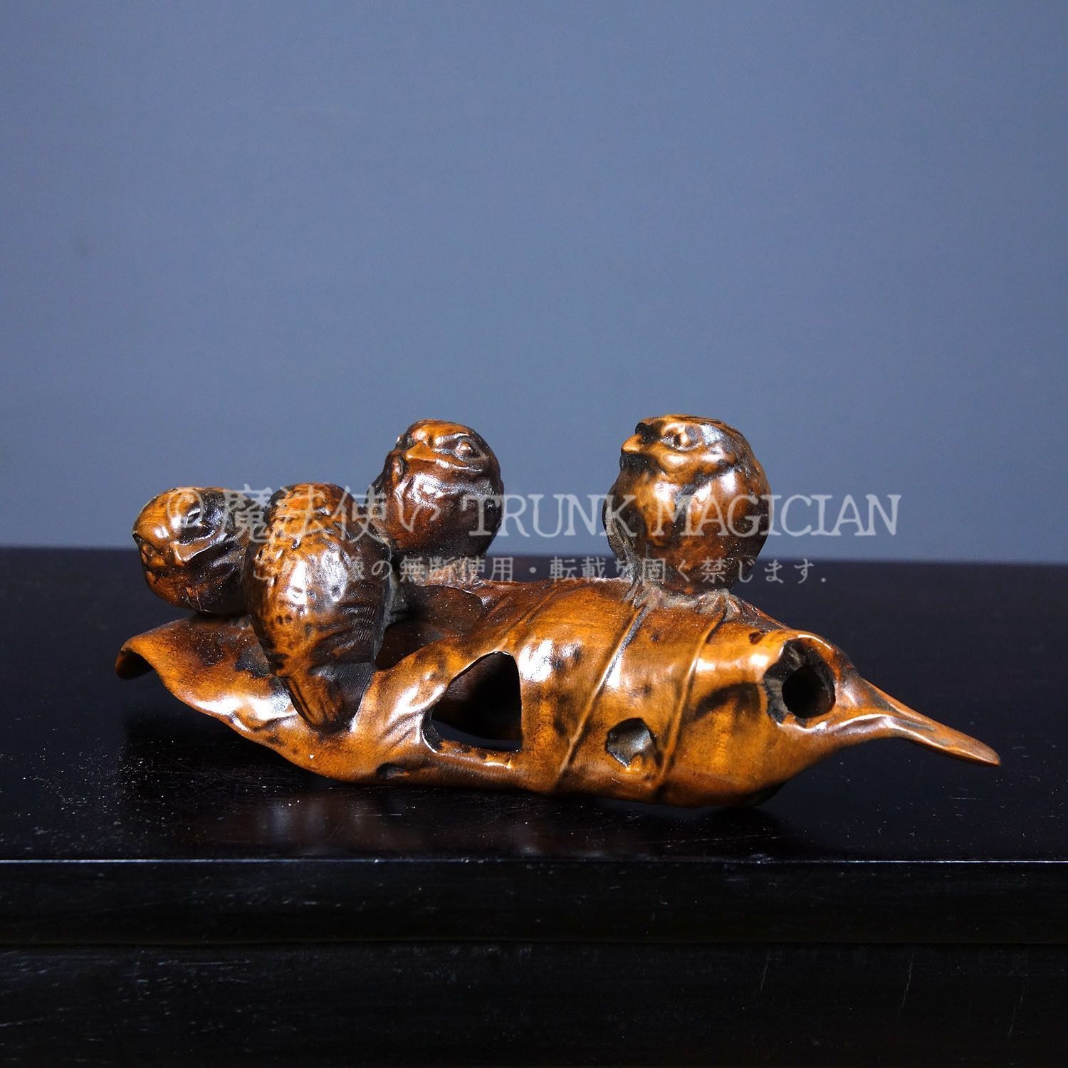 旧家蔵出し 黄楊木細密彫 安居樂業 置物 賞物 文房具 書道品 供養品 古