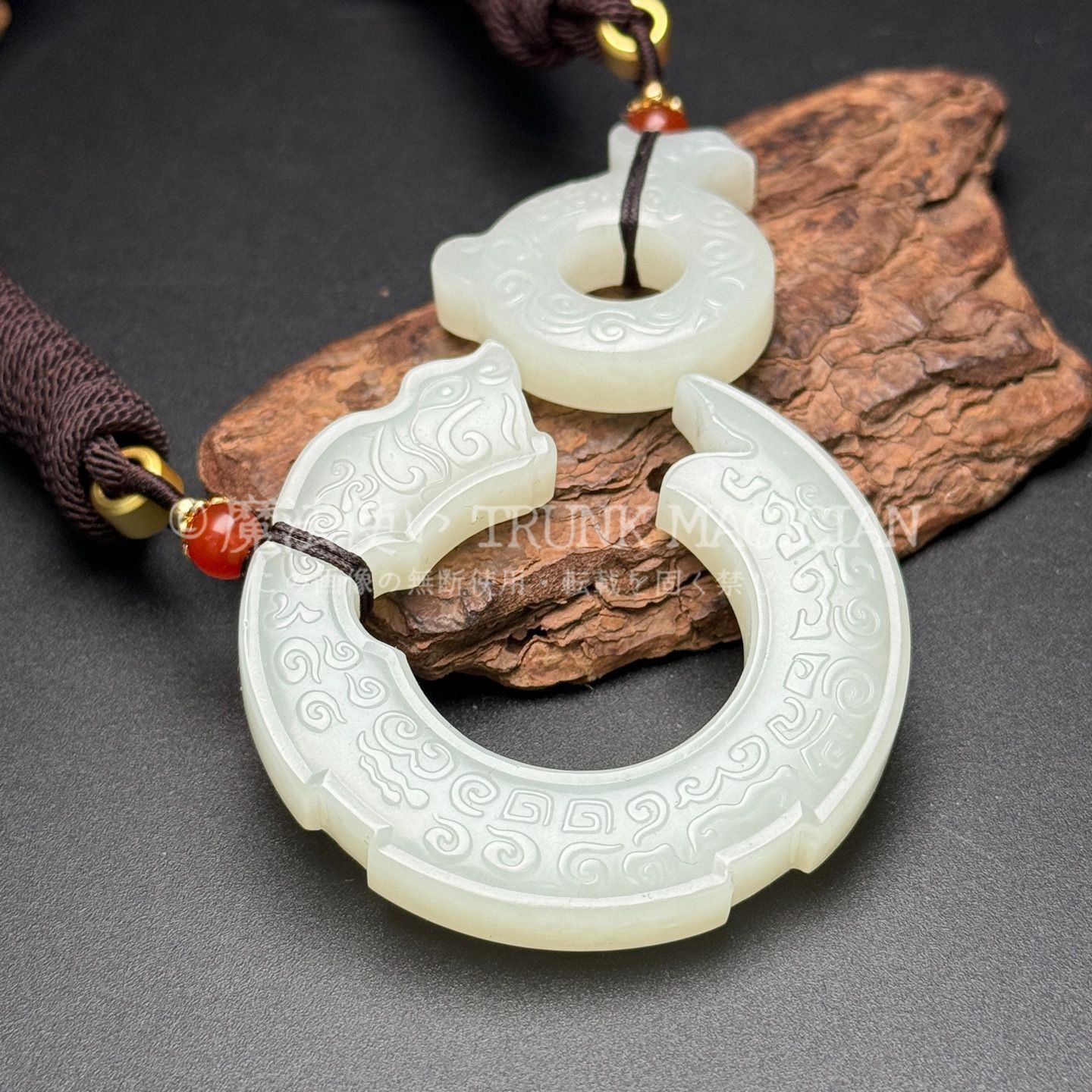 旧家蔵出し 和田玉細密彫 極品白玉 龍鳳呈祥紋 玉璧 根付 裝身具 置物