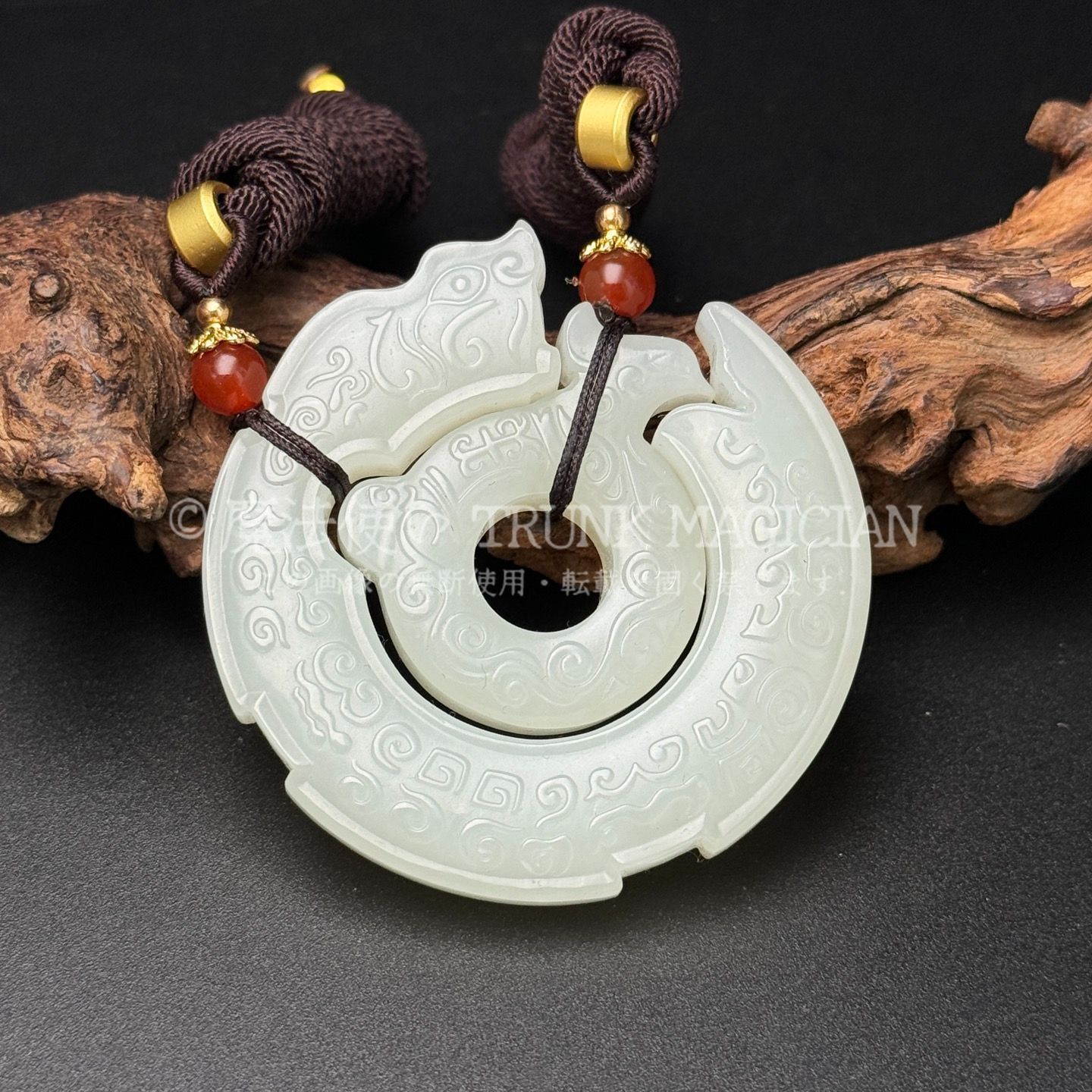 旧家蔵出し 和田玉細密彫 極品白玉 龍鳳呈祥紋 玉璧 根付 裝身具 置物