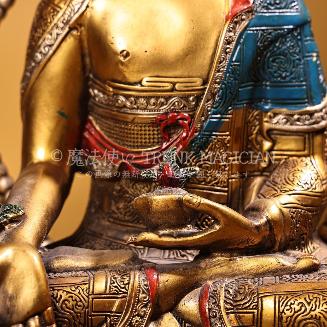 旧家蔵出し 銅製 浮彫 鏨刻 描金 彩繪 藥師仏 仏像 密宗密教 供養品 古