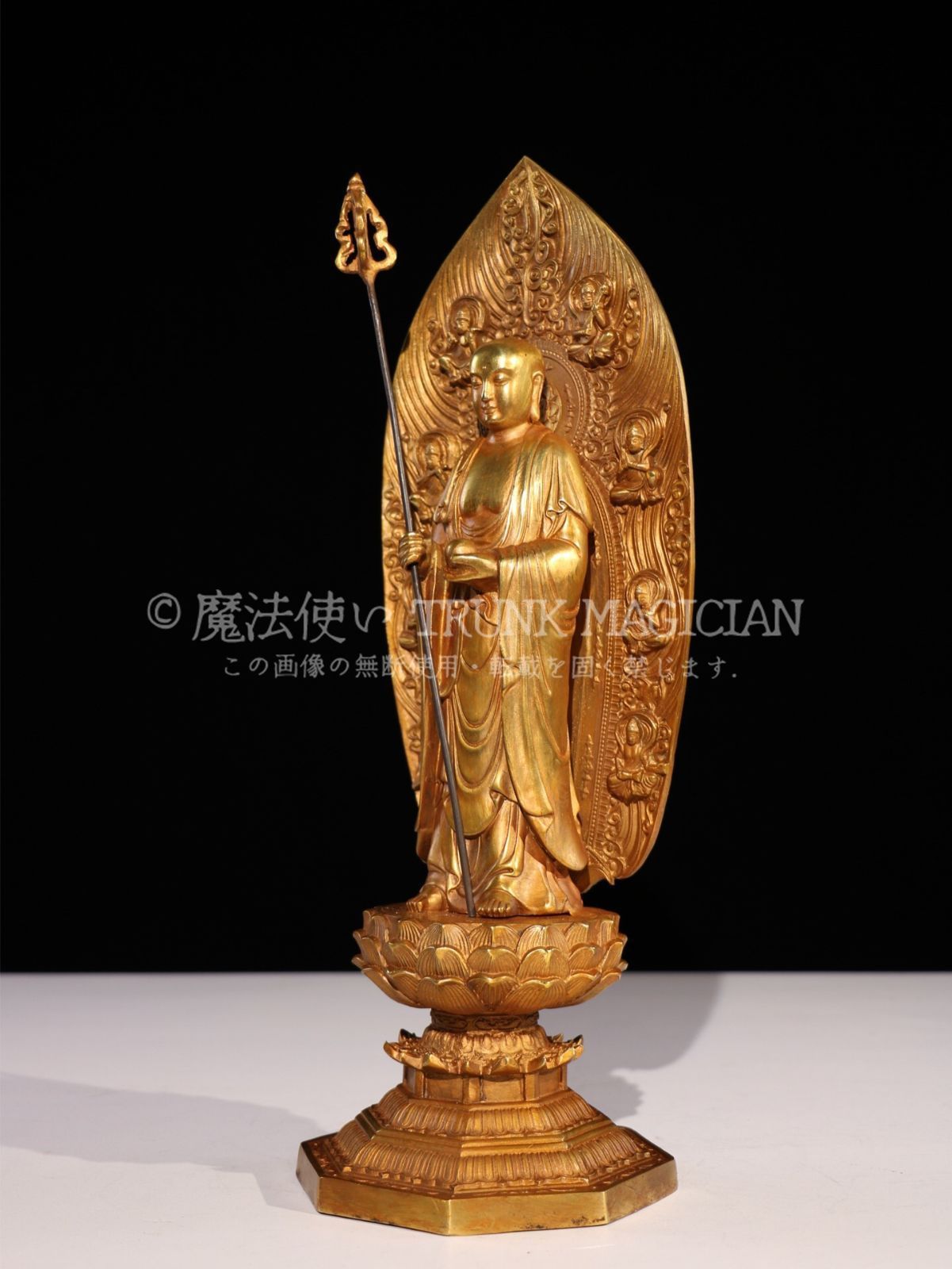 古董品(蔵出しもの) 旧家蔵出し 銅製 浮彫 鏨刻 塗金 地藏王菩薩像 仏像 密宗密教 供養品