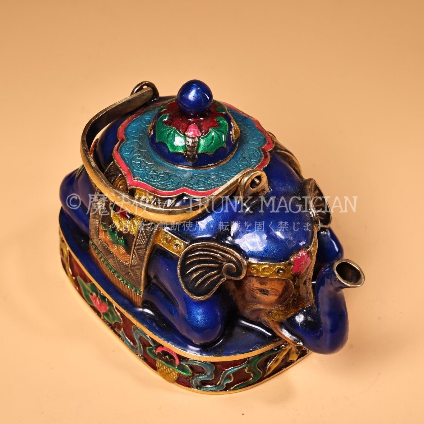 旧家蔵出し 銅製 景泰藍 琺瑯彩 大象提梁壷 置物 賞物 供養品 古美術品