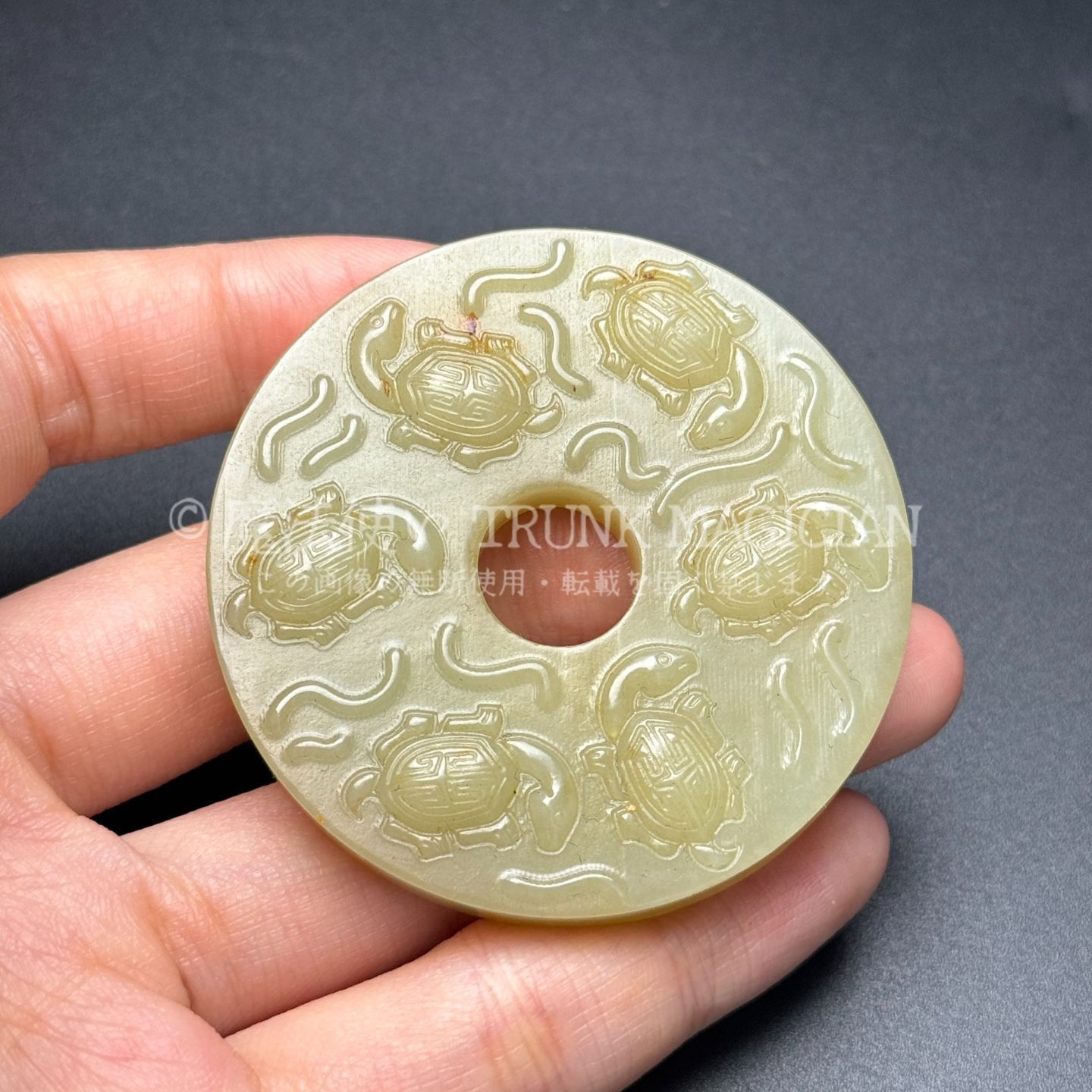 旧家蔵出し 和田玉細密彫 八卦玉珮 長寿龜 置物 賞物 供養品 古美術品