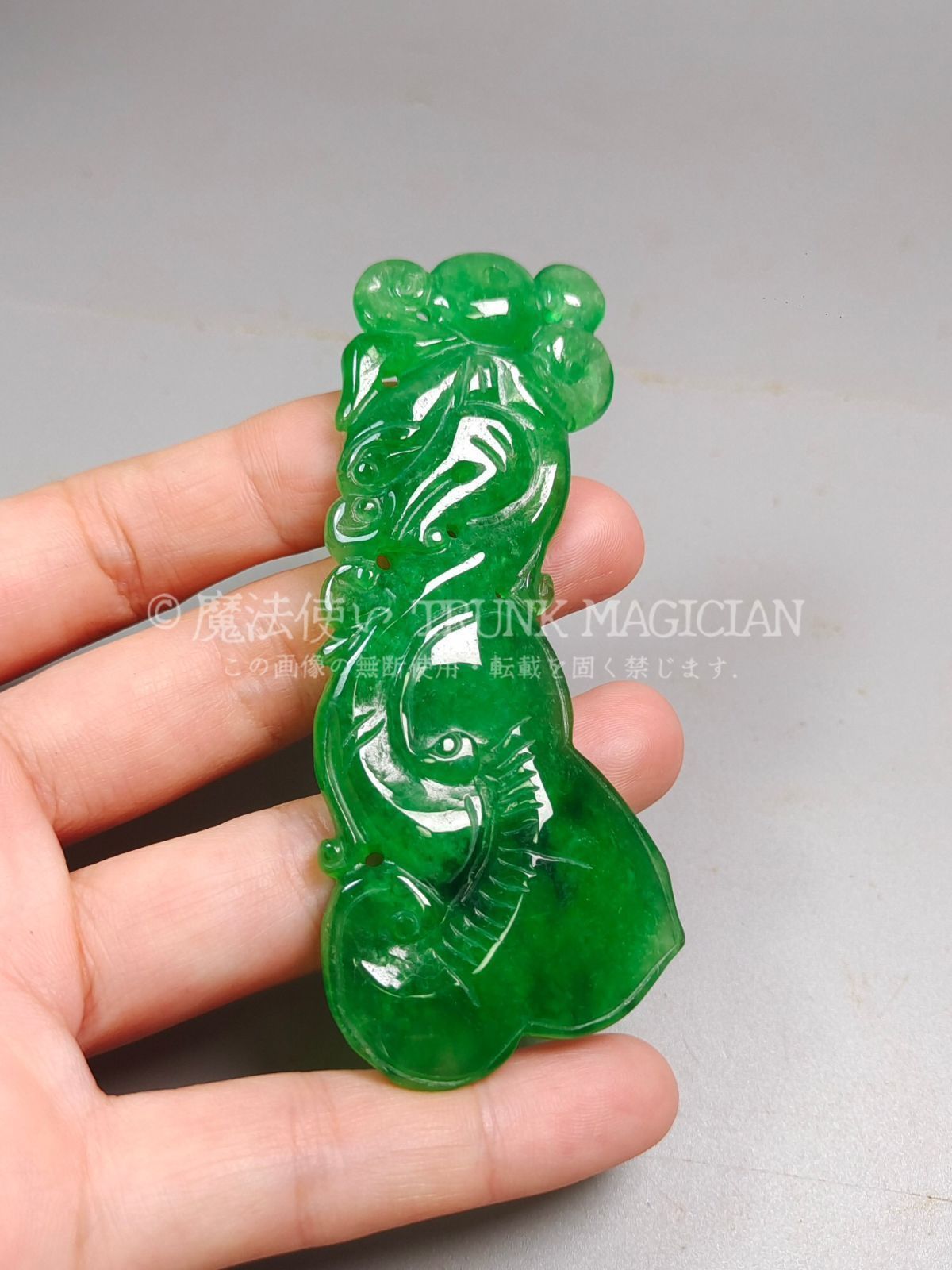 旧家蔵出し 翡翠製 細密彫 福寿如意ペンダント 根付 裝身具 供養品 古