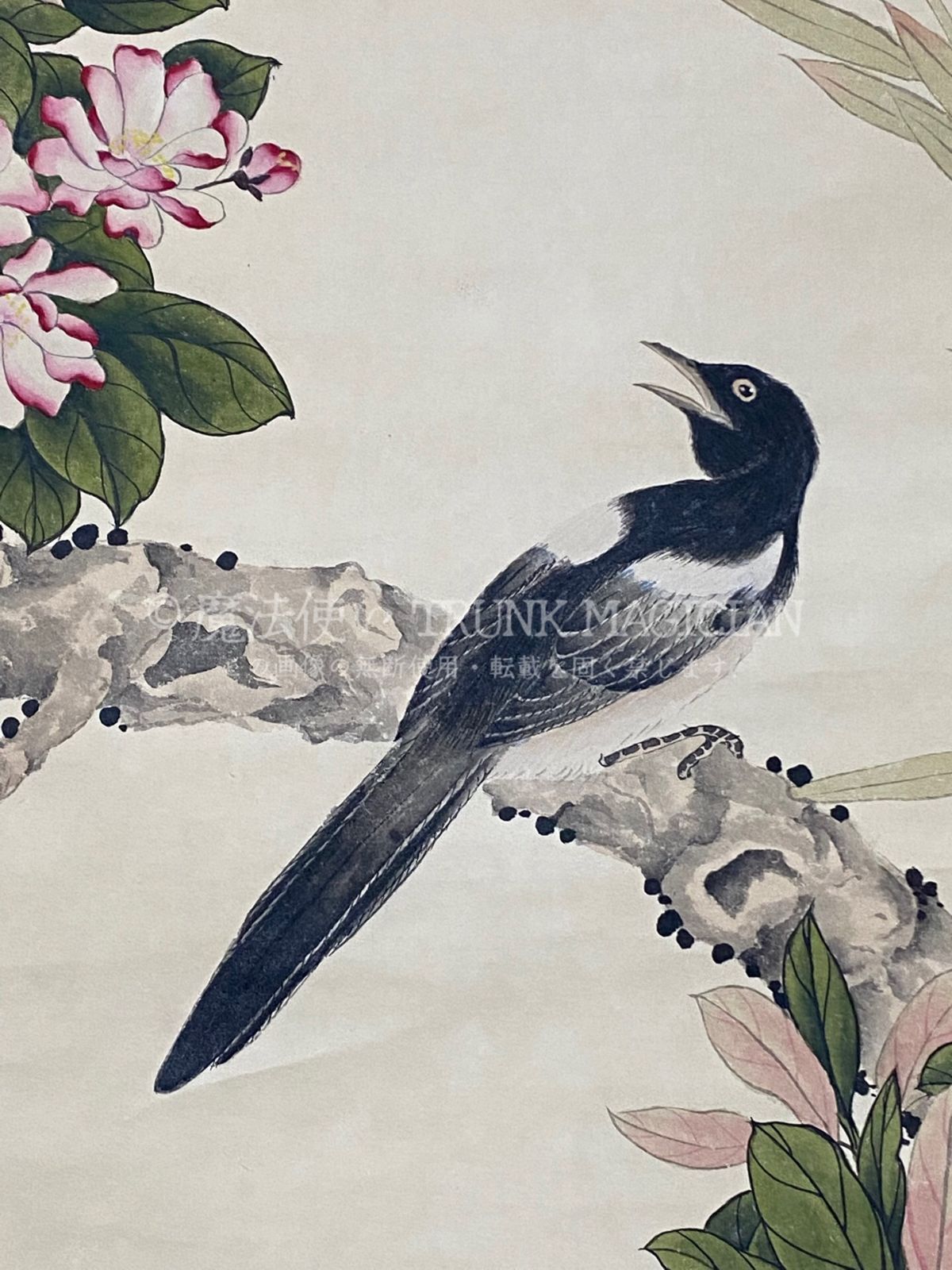 旧家蔵出し 四尺中堂画 陳之仏 花鳥画 宣紙 肉筆紙本 掛軸 中国画 中国