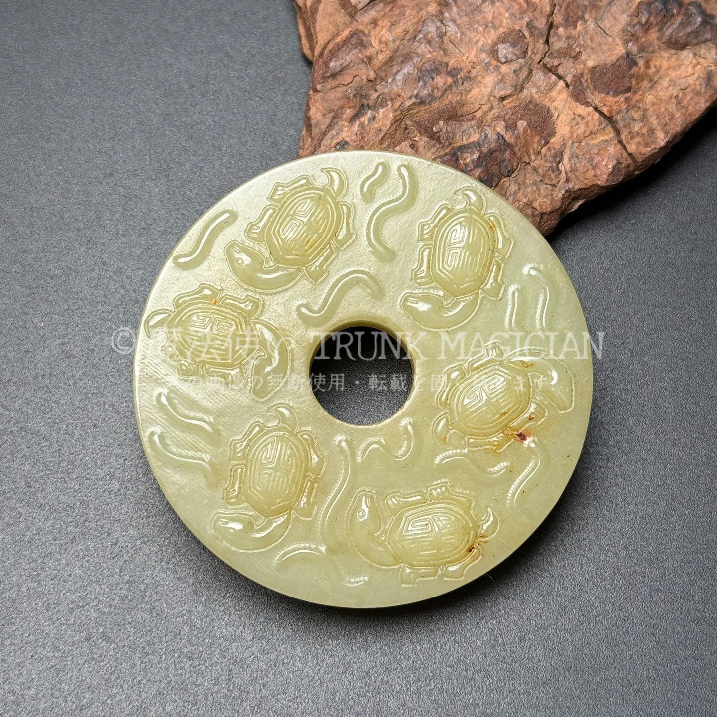 旧家蔵出し 和田玉細密彫 八卦玉珮 長寿龜 置物 賞物 供養品 古美術品