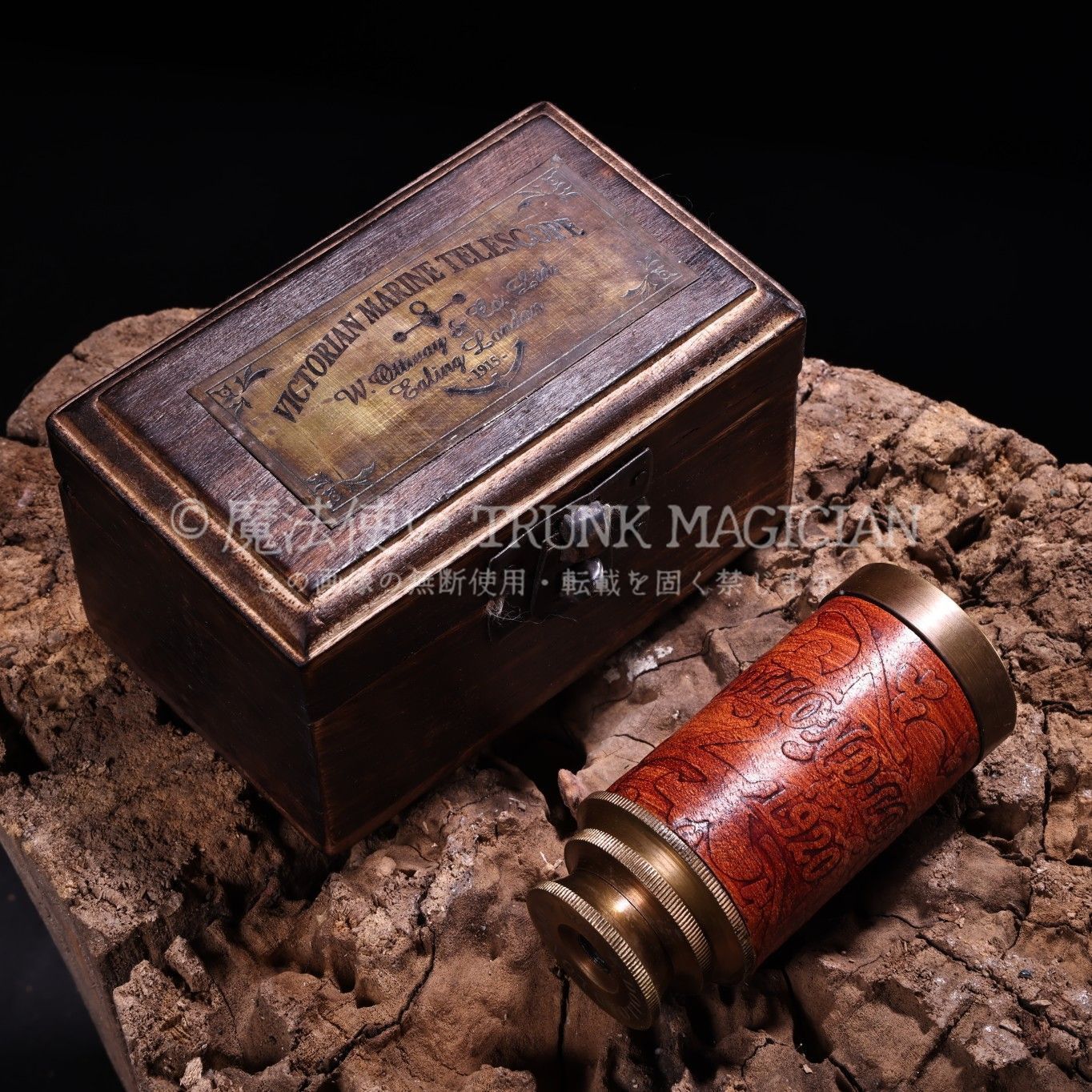 旧家蔵出し銅製 細作 望遠鏡 精密儀器 置物 箱付 根付 供養品 古美術品