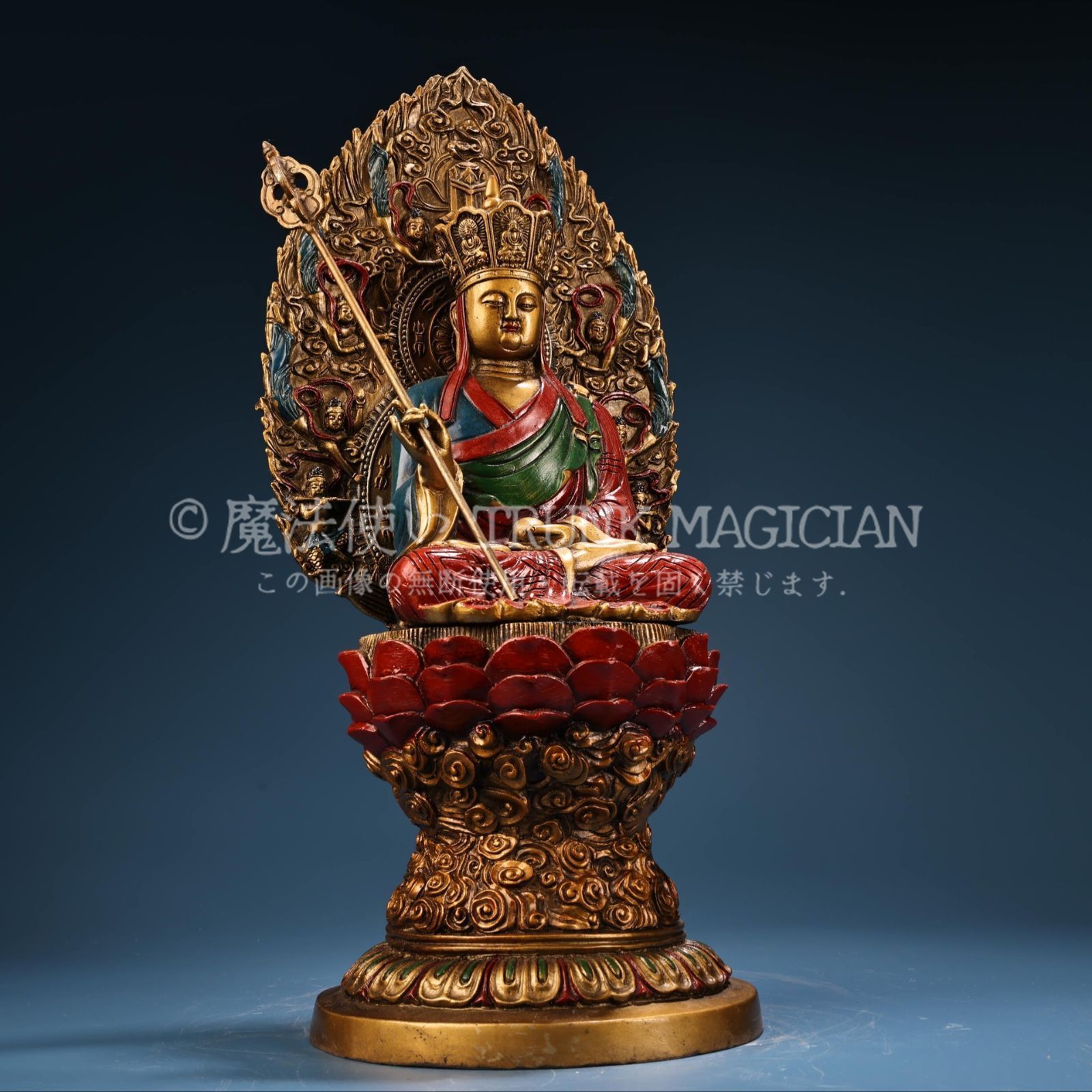 旧家蔵出し 銅製 浮彫 鏨刻 描金 彩繪 地藏王菩薩像 仏像 密宗密教