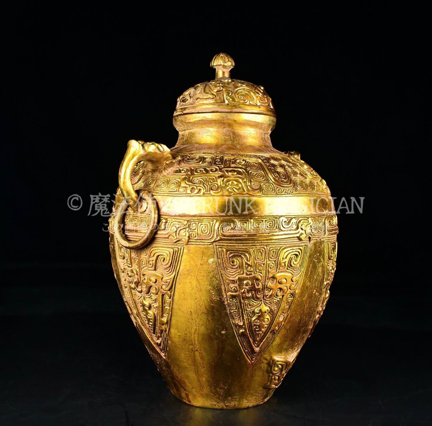 旧家蔵出し 戦 青銅器彫 青銅 塗金 圓罍 食器 祭祀品 副葬品 供養品 古