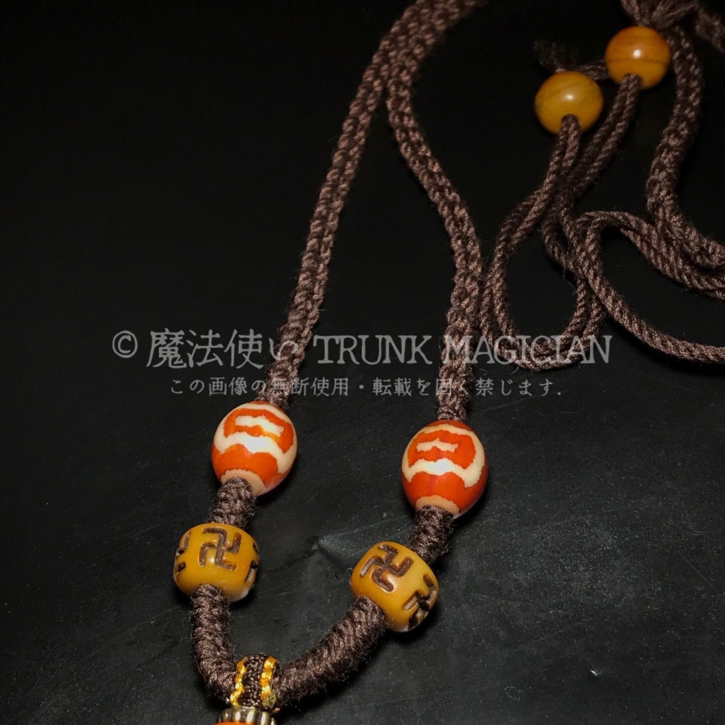 旧家蔵出し 瑪瑙細密彫 自然風化紋 蓮師法器天珠ネックレス本 根付