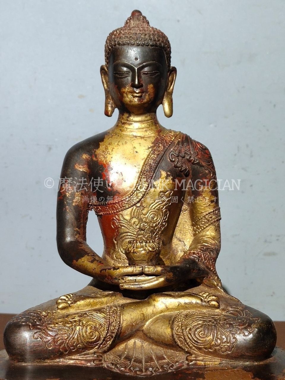 旧家蔵出し 銅製 浮彫 鏨刻 泥金 朱砂 釋迦牟尼藥師像 仏像 密宗密教
