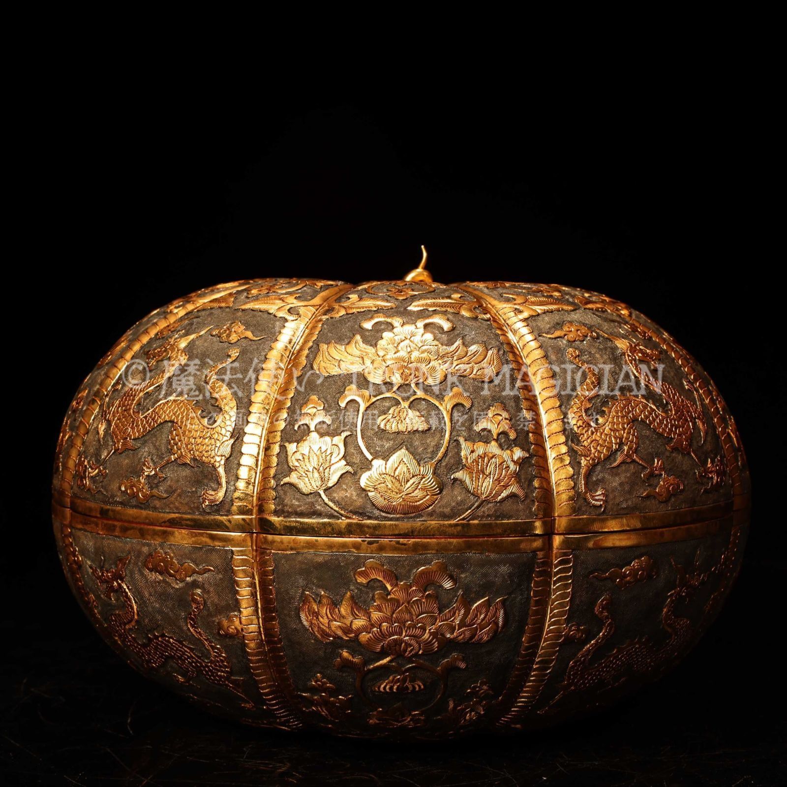 旧家蔵出し 銅製 塗金 瓜形首飾盒 置物 賞物 供養品 古美術品 収集家