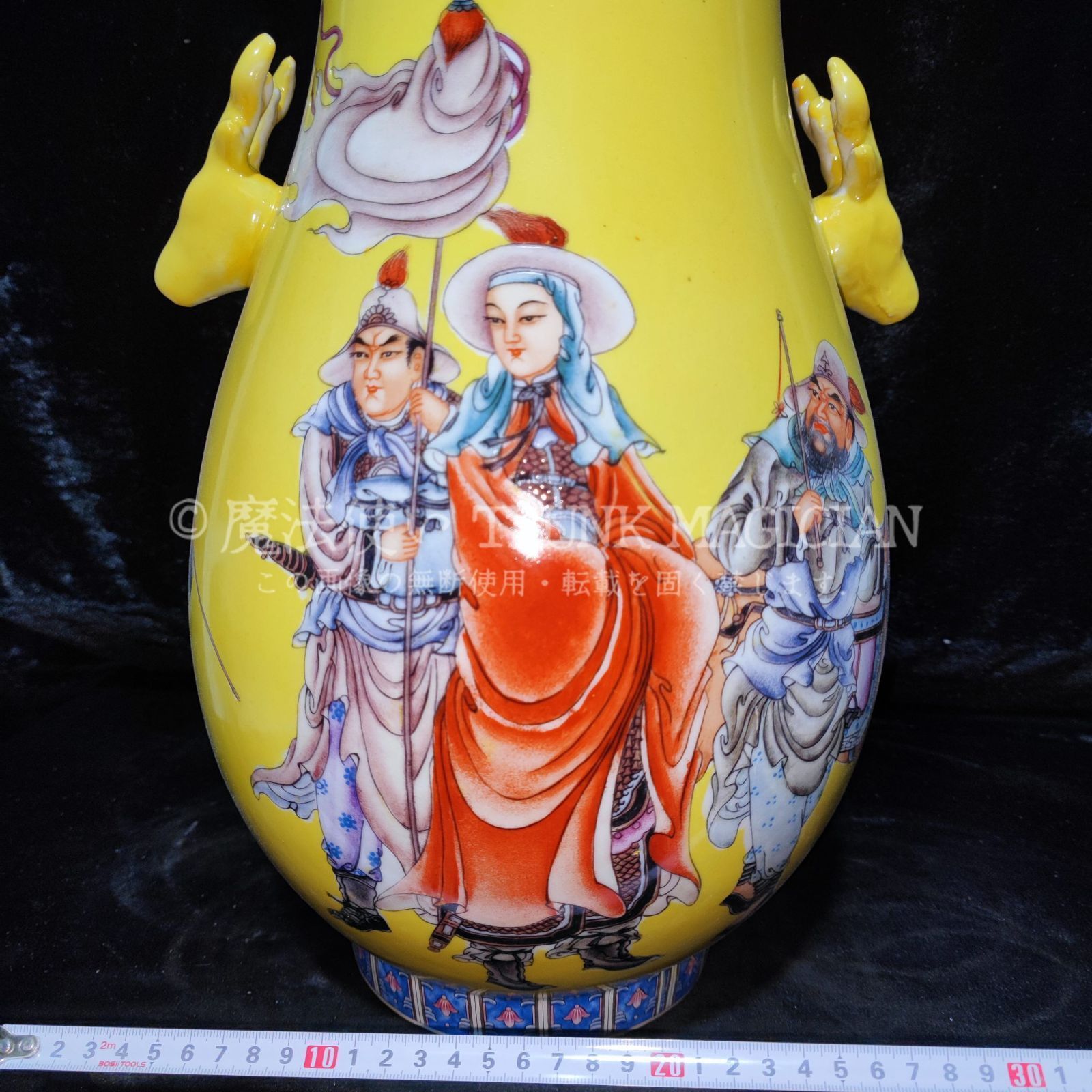 旧家蔵出し古陶瓷器 磁器 清 粉彩 彩繪 木蘭從軍紋 鹿頭尊 花瓶 花器