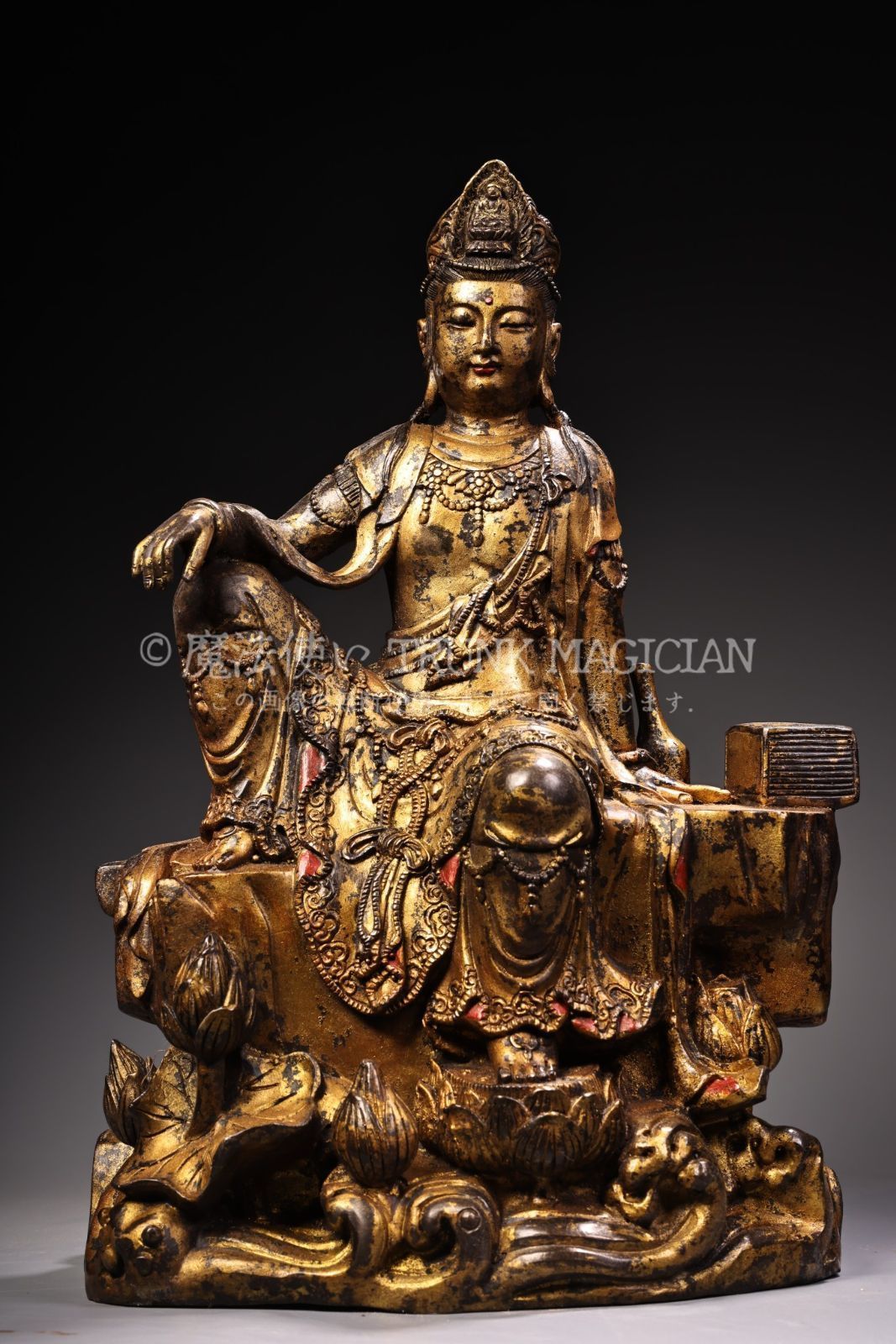 旧家蔵出し 銅製 泥金 浮彫 自在觀音像 密宗密教 仏像 供養品 古美術品